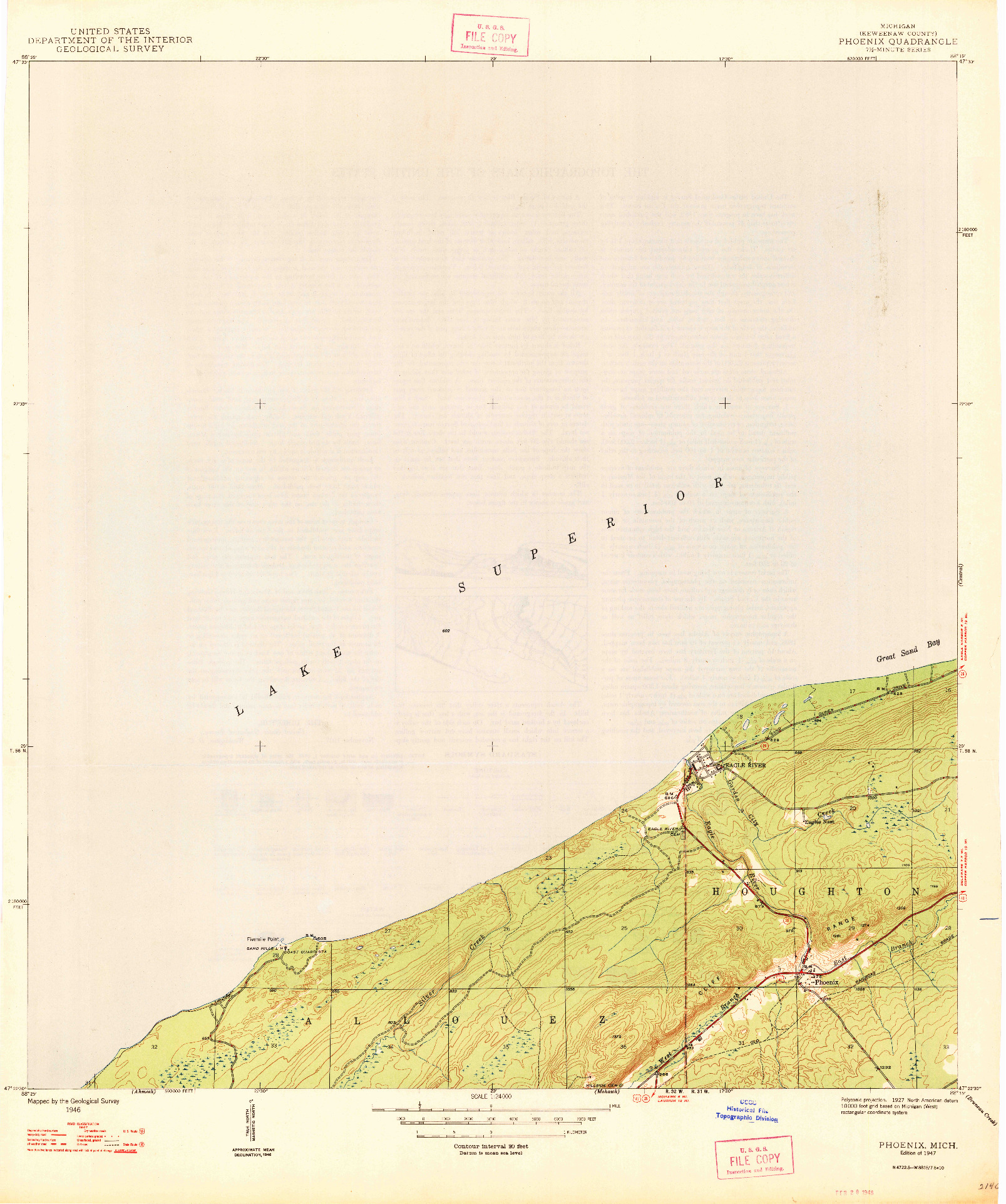 USGS 1:24000-SCALE QUADRANGLE FOR PHOENIX, MI 1947