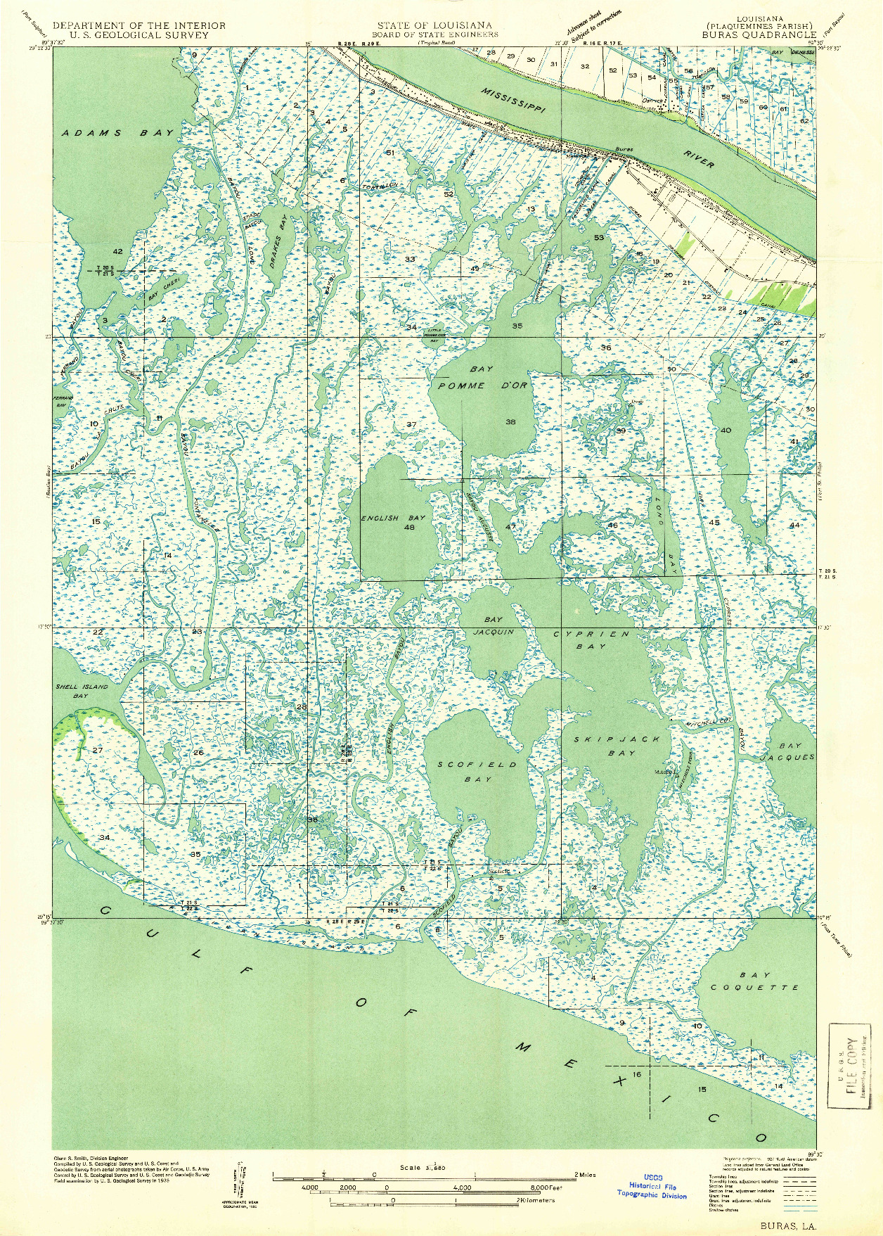USGS 1:31680-SCALE QUADRANGLE FOR BURAS, LA 1947