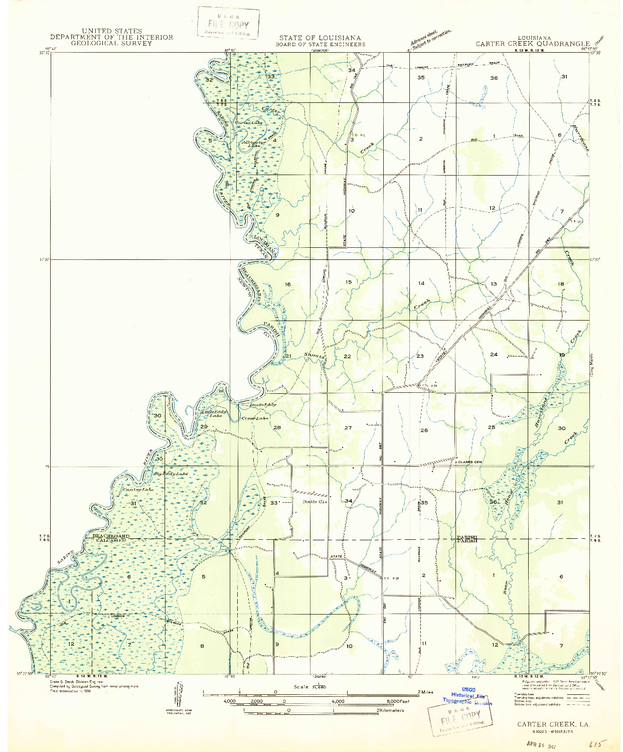 USGS 1:31680-SCALE QUADRANGLE FOR CARTER CREEK, LA 1947