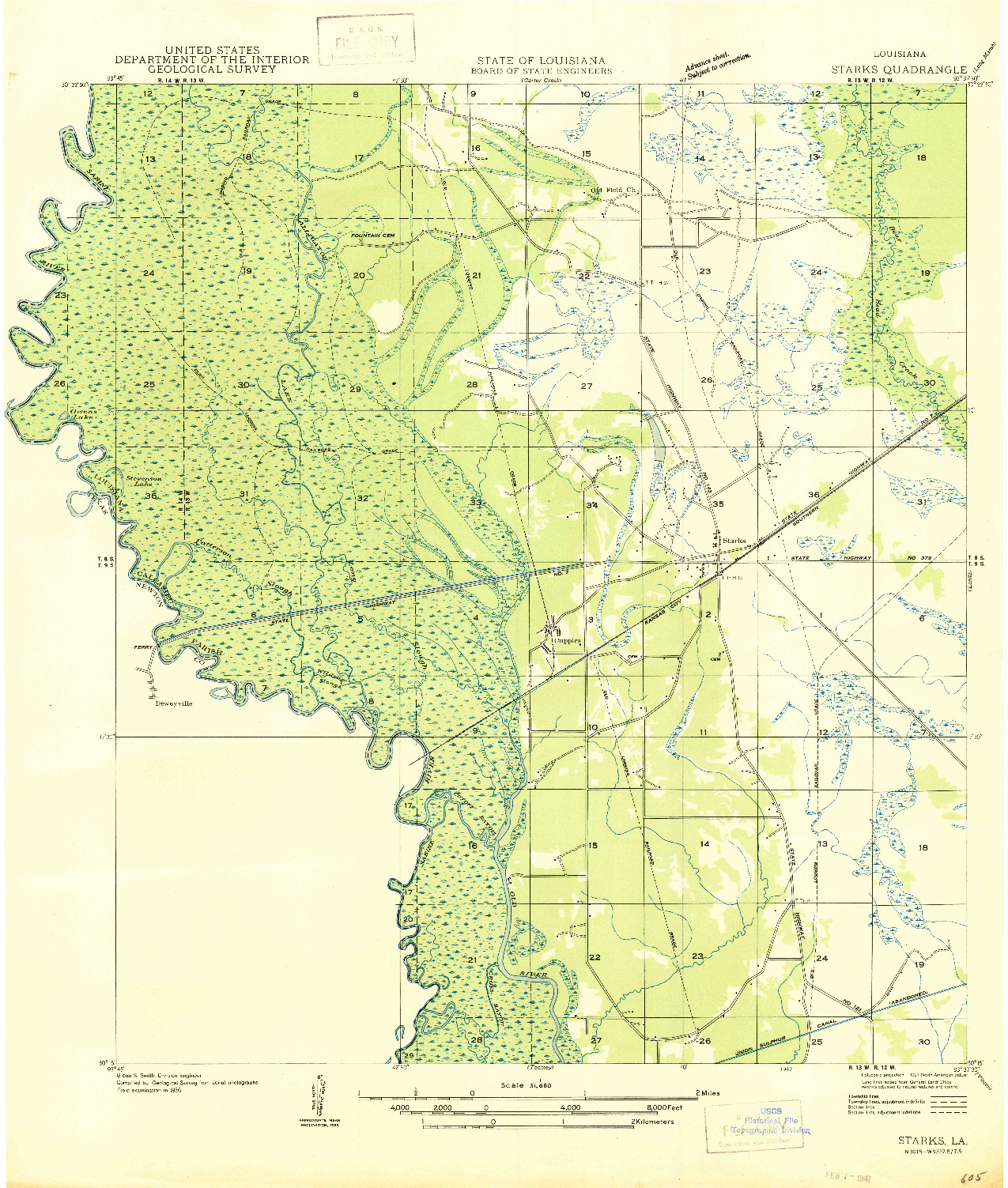 USGS 1:31680-SCALE QUADRANGLE FOR STARKS, LA 1947