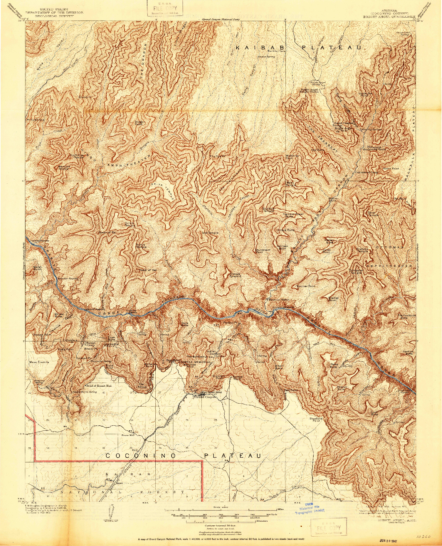 USGS 1:48000-SCALE QUADRANGLE FOR BRIGHT ANGEL, AZ 1906