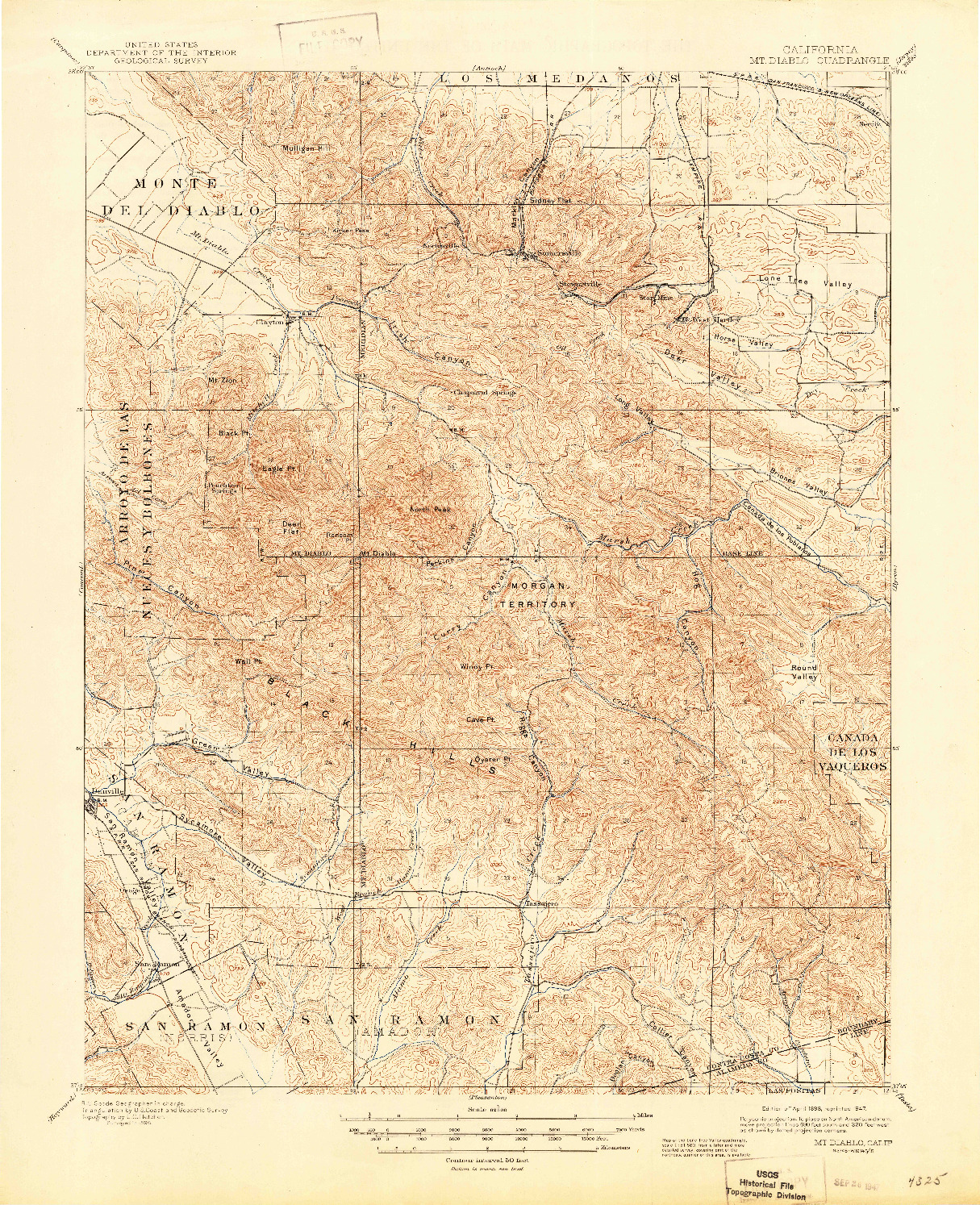 USGS 1:62500-SCALE QUADRANGLE FOR MT. DIABLO, CA 1898