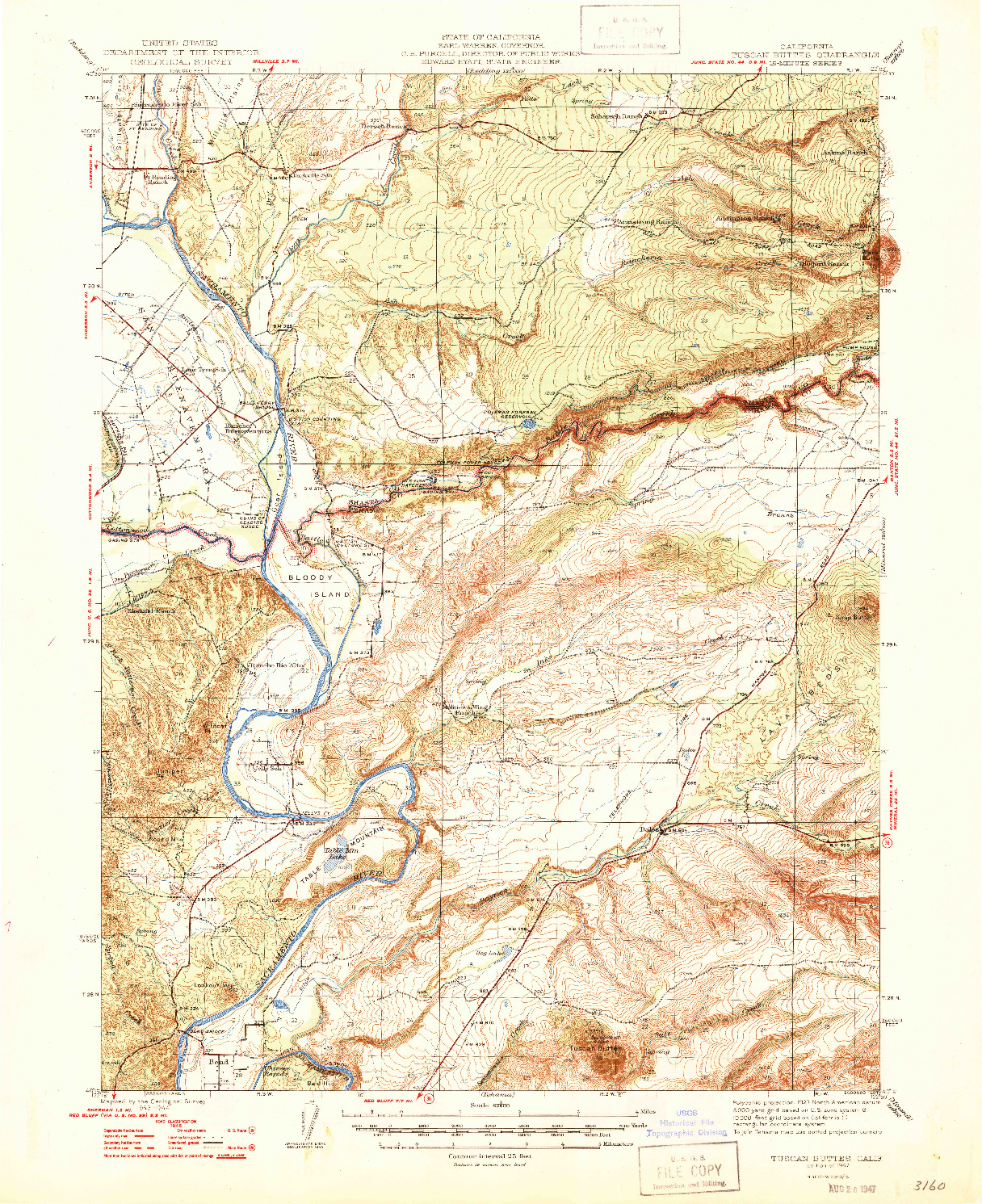 USGS 1:62500-SCALE QUADRANGLE FOR TUSCAN BUTTES, CA 1947
