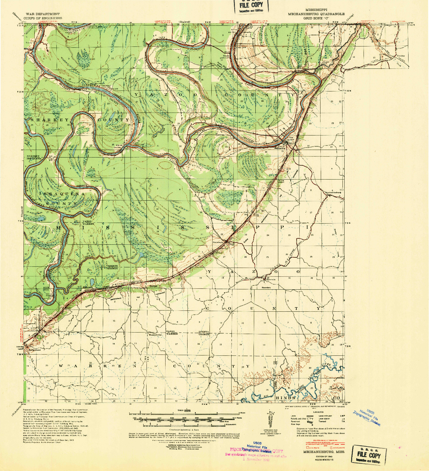 USGS 1:62500-SCALE QUADRANGLE FOR MECHANICSBURG, MS 1940