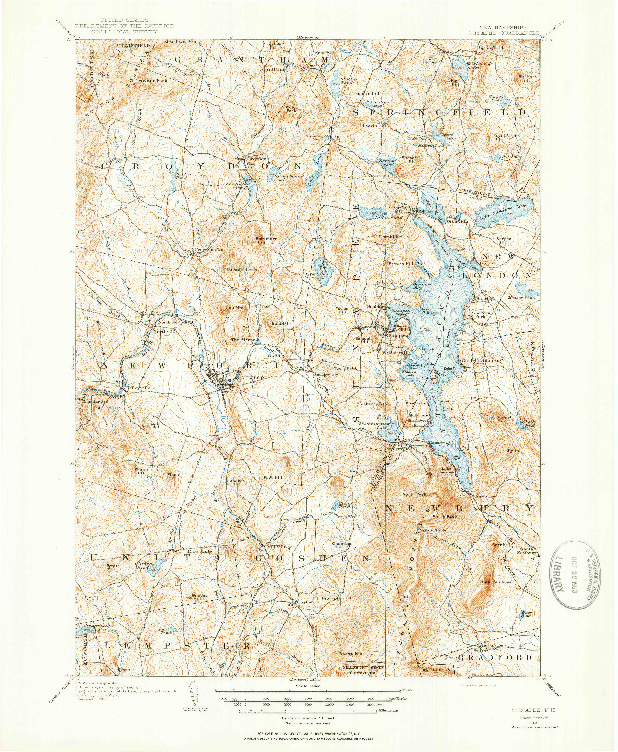 USGS 1:62500-SCALE QUADRANGLE FOR SUNAPEE, NH 1902