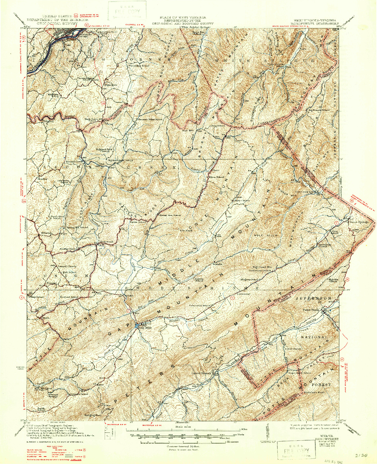 USGS 1:62500-SCALE QUADRANGLE FOR RONCEVERTE, WV 1923