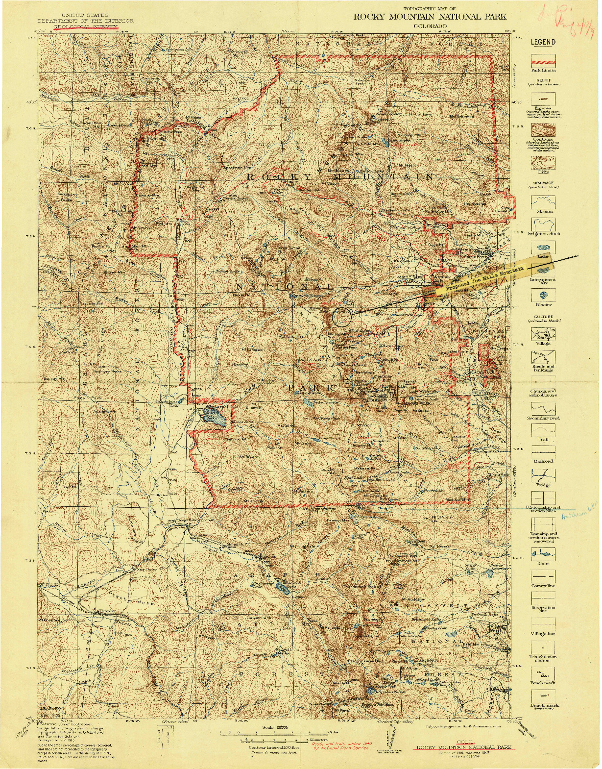 USGS 1:125000-SCALE QUADRANGLE FOR ROCKY MOUNTAIN NATIONAL PARK, CO 1919