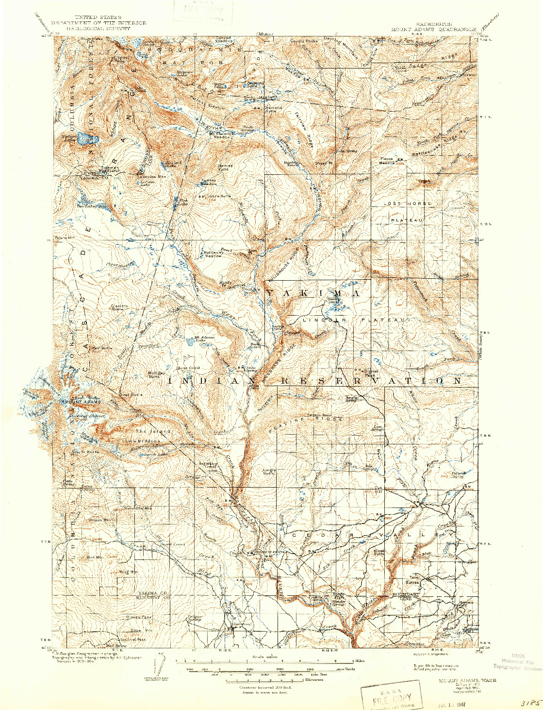 USGS 1:125000-SCALE QUADRANGLE FOR MOUNT ADAMS, WA 1907