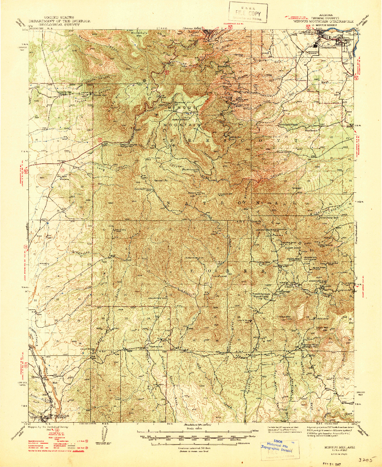USGS 1:62500-SCALE QUADRANGLE FOR MINGUS MTN, AZ 1947