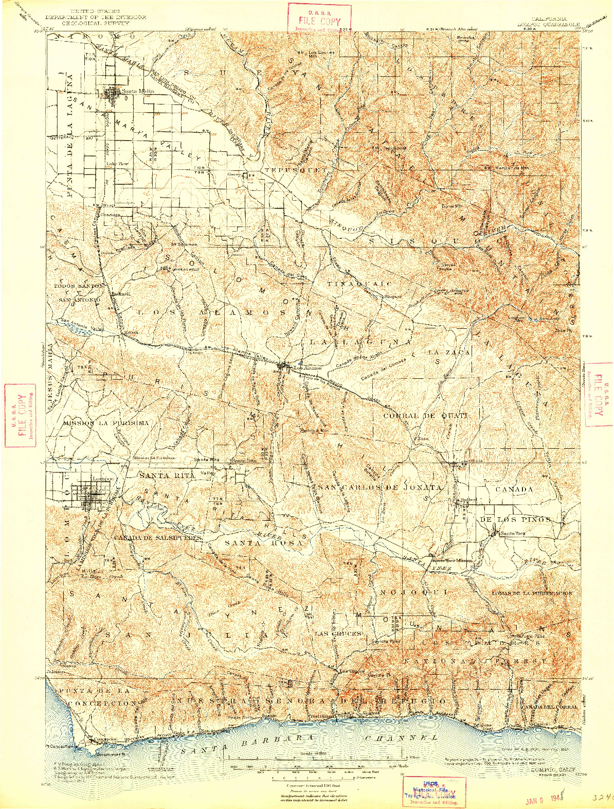 USGS 1:125000-SCALE QUADRANGLE FOR LOMPOC, CA 1905