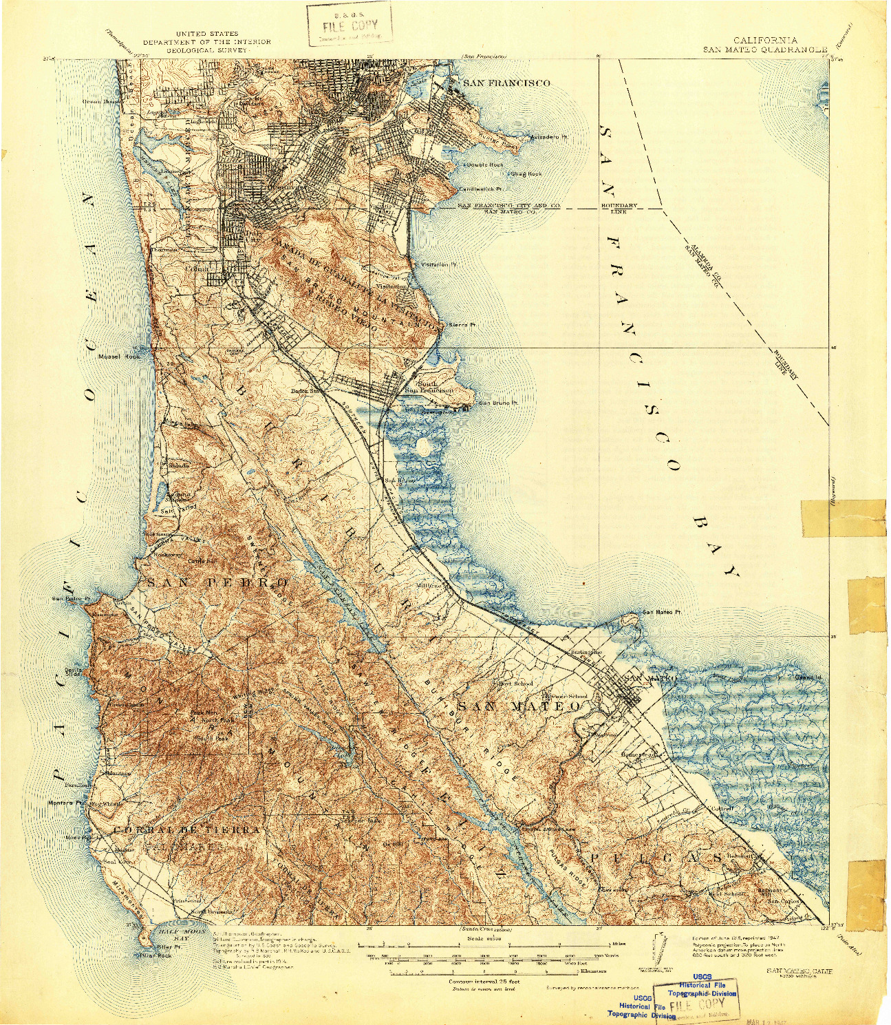 USGS 1:62500-SCALE QUADRANGLE FOR SAN MATEO, CA 1915