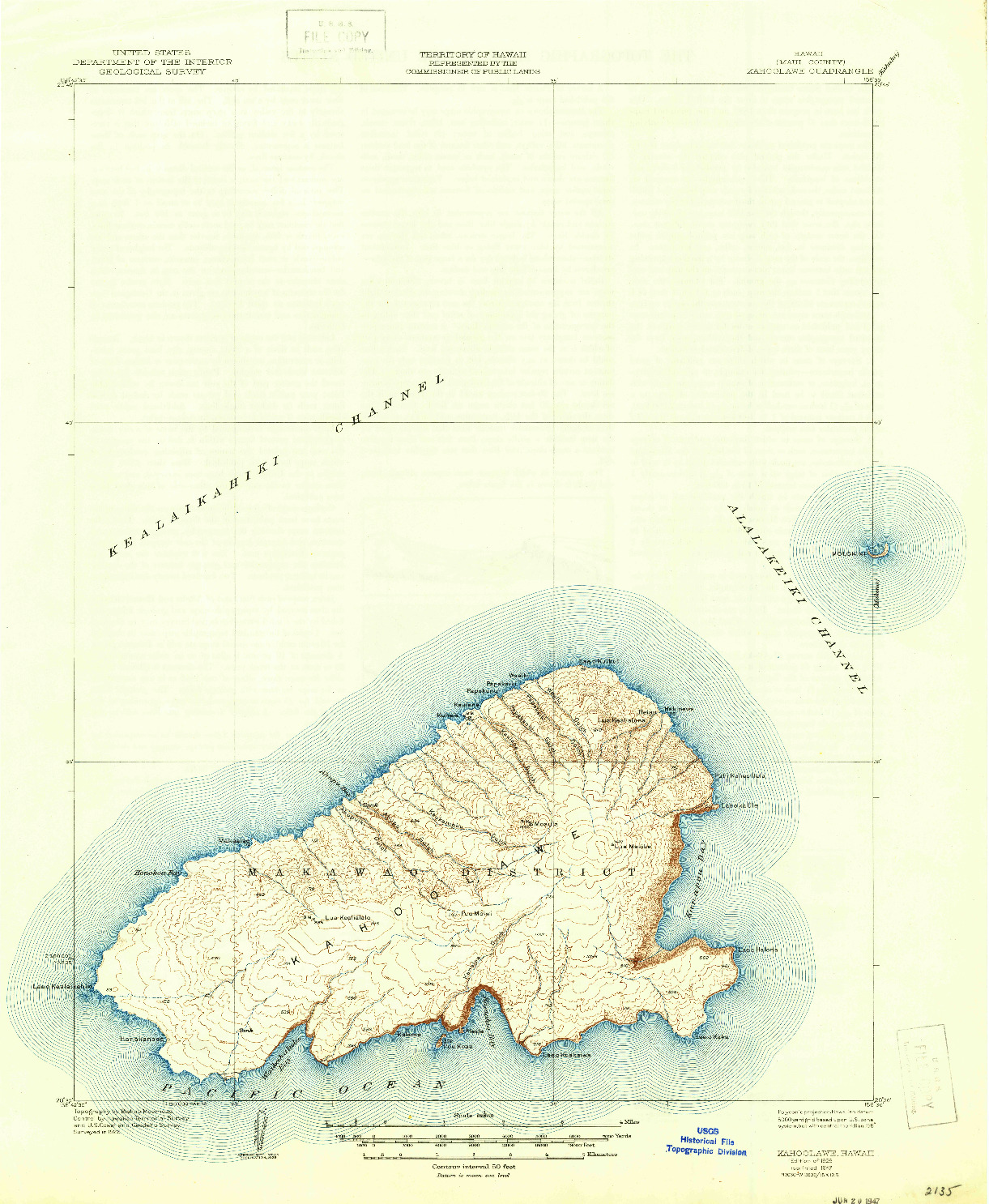 USGS 1:62500-SCALE QUADRANGLE FOR KAHOOLAWE, HI 1929