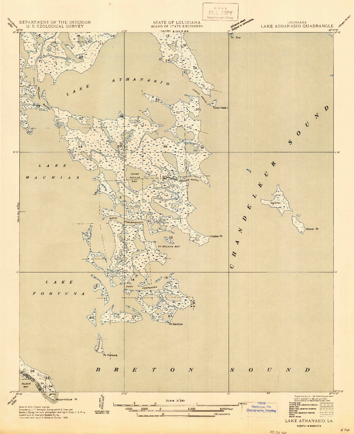 USGS 1:31680-SCALE QUADRANGLE FOR LAKE ATHANASIO, LA 1947