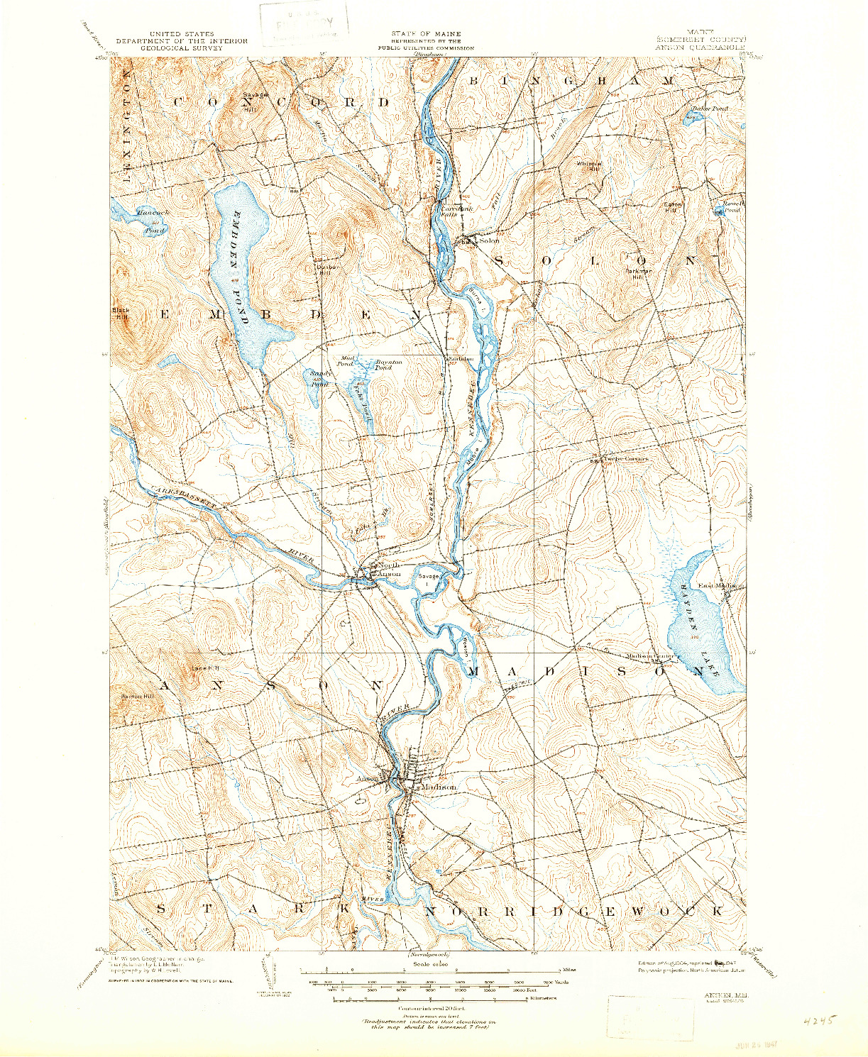 USGS 1:62500-SCALE QUADRANGLE FOR ANSON, ME 1904