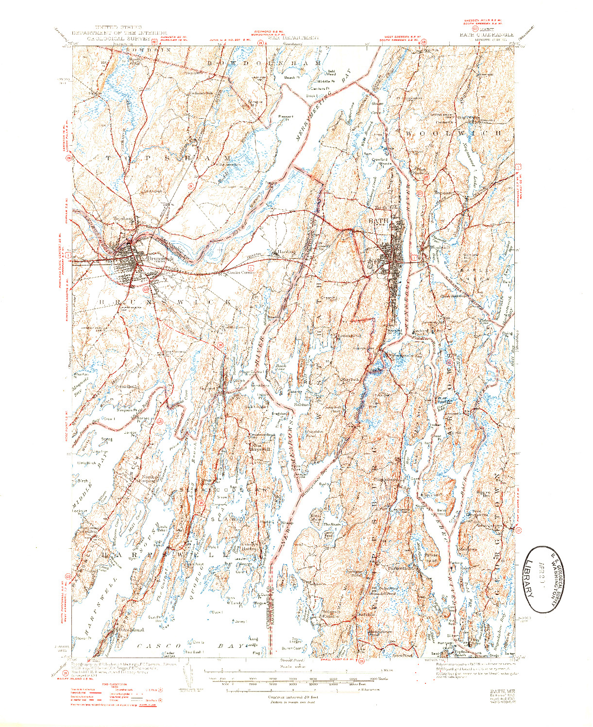 USGS 1:62500-SCALE QUADRANGLE FOR BATH, ME 1945