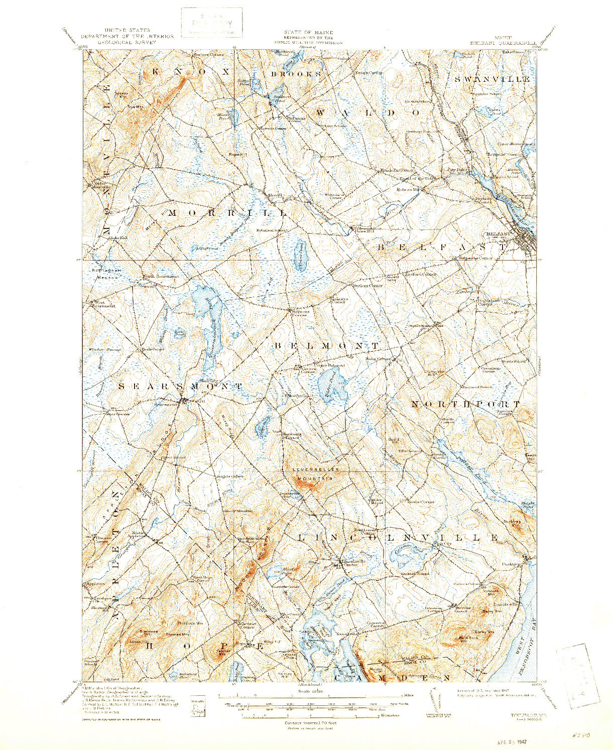 USGS 1:62500-SCALE QUADRANGLE FOR BELFAST, ME 1917