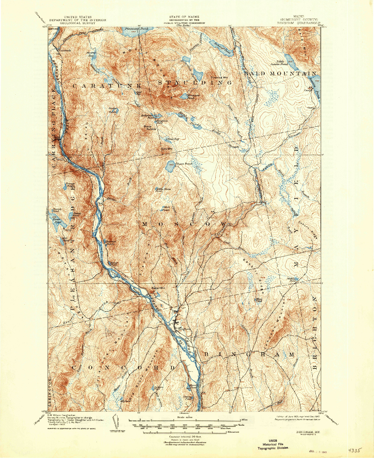 USGS 1:62500-SCALE QUADRANGLE FOR BINGHAM, ME 1905