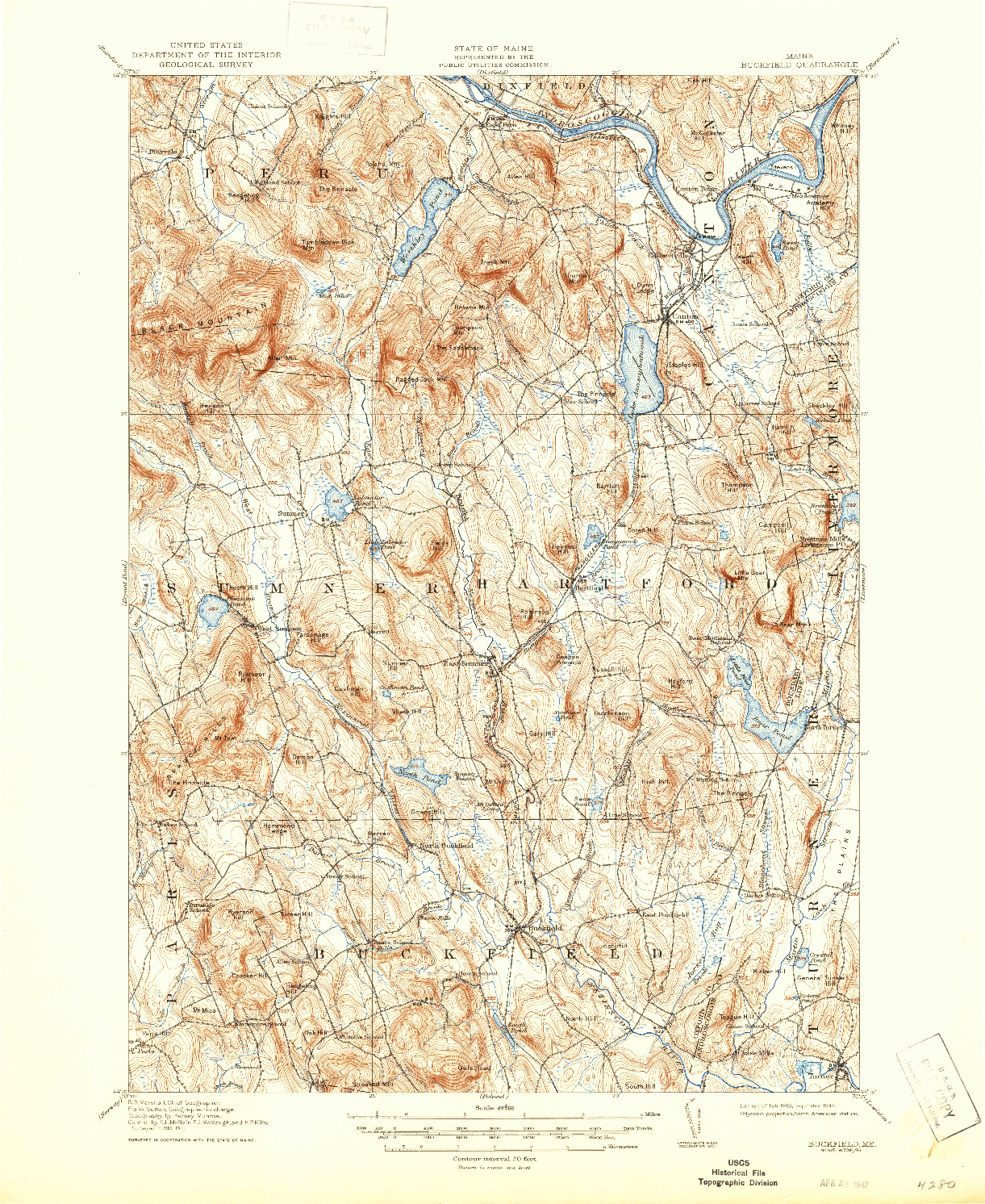 USGS 1:62500-SCALE QUADRANGLE FOR BUCKFIELD, ME 1913