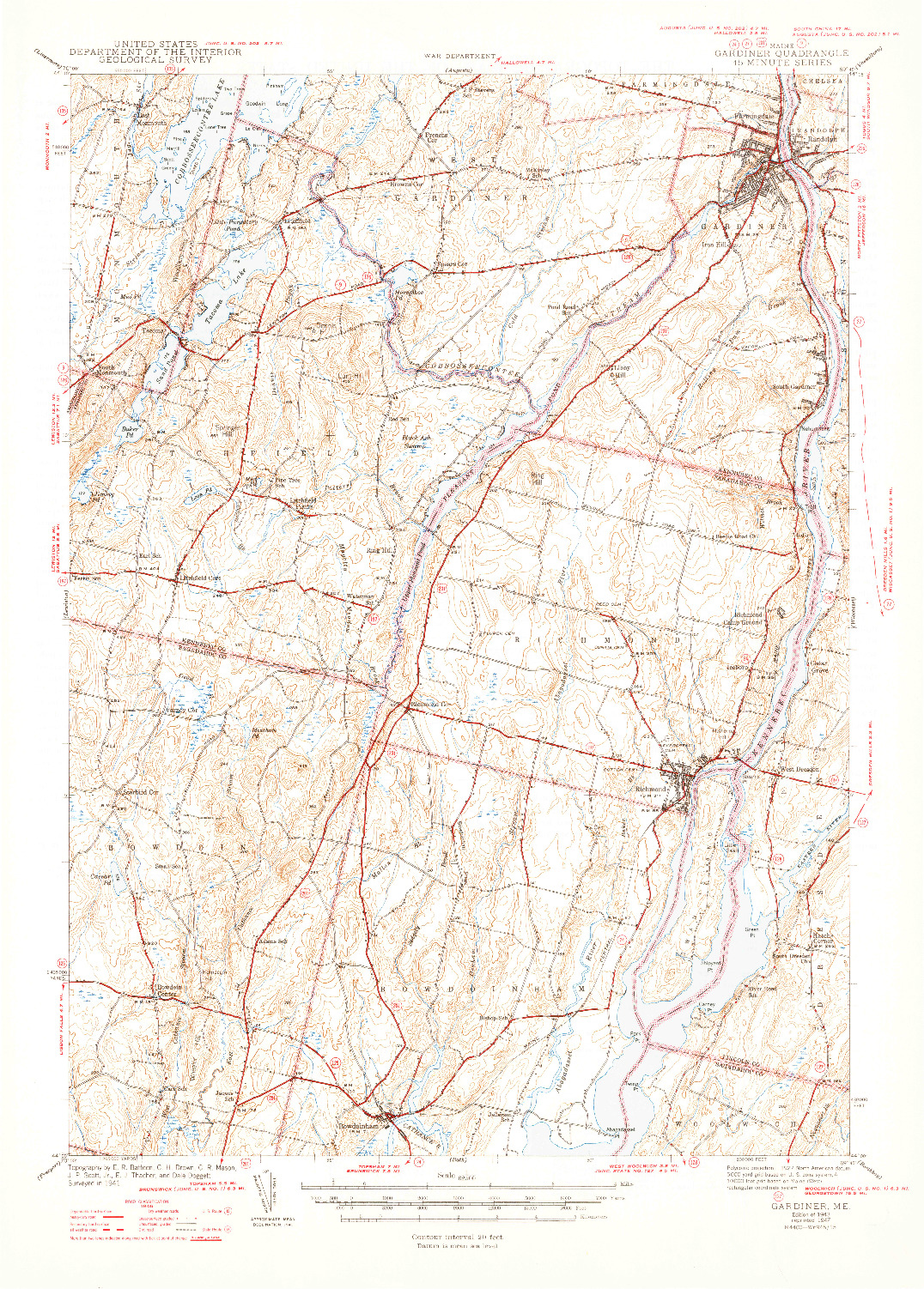 USGS 1:62500-SCALE QUADRANGLE FOR GARDINER, ME 1943