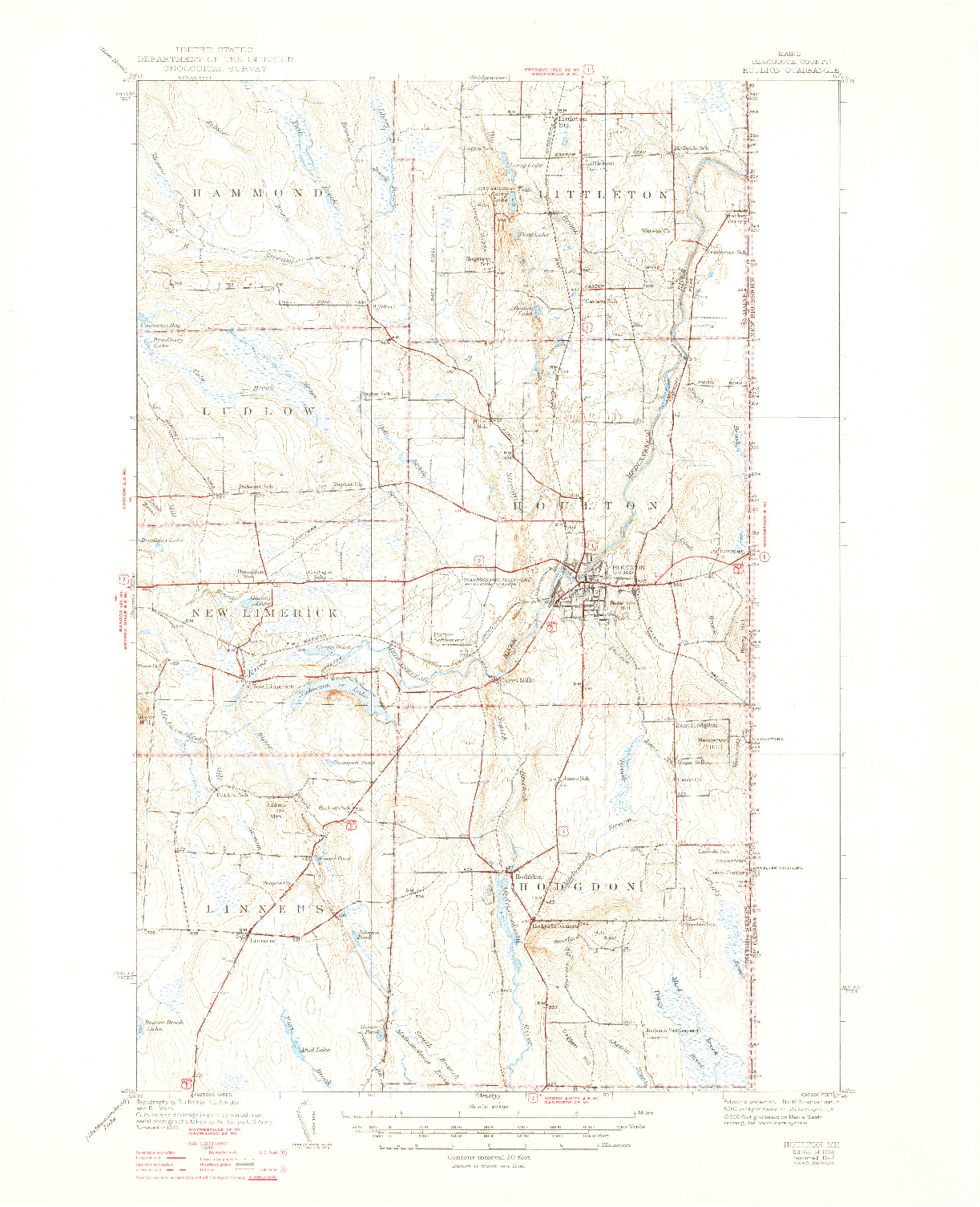 USGS 1:62500-SCALE QUADRANGLE FOR HOULTON, ME 1938