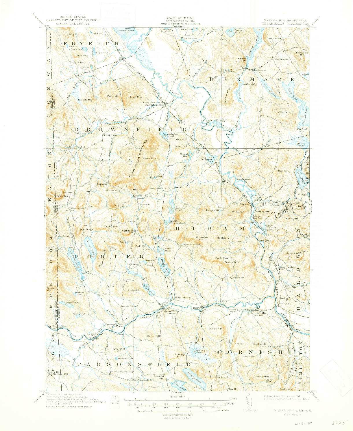 USGS 1:62500-SCALE QUADRANGLE FOR KEZAR FALLS, ME 1911