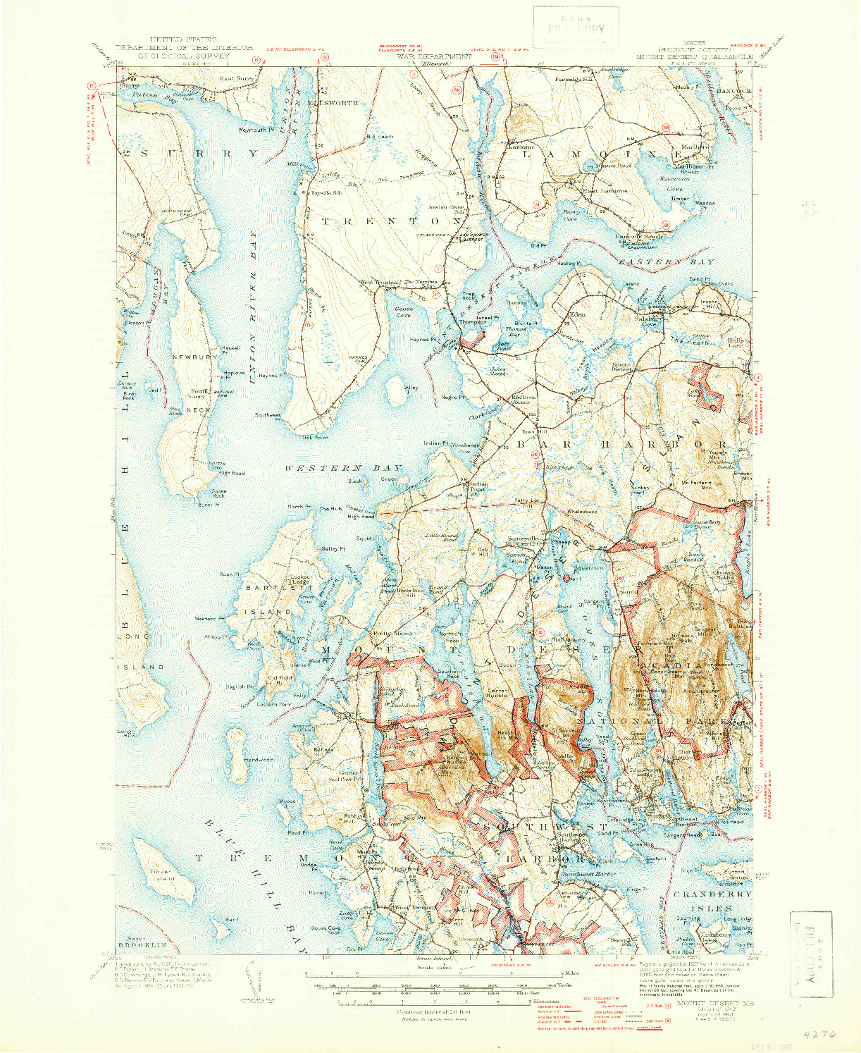 USGS 1:62500-SCALE QUADRANGLE FOR MOUNT DESERT, ME 1942