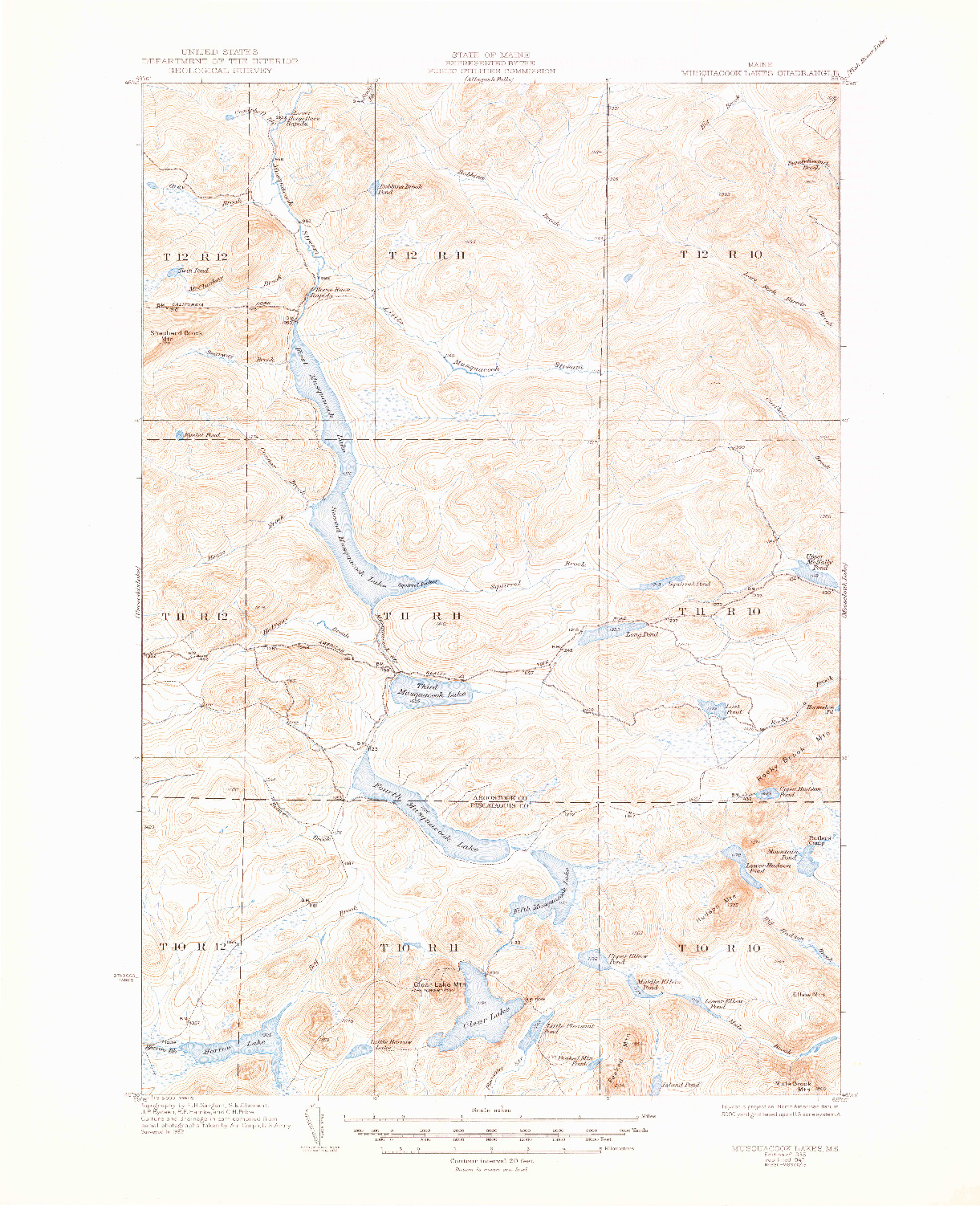 USGS 1:62500-SCALE QUADRANGLE FOR MUSQUACOOK LAKES, ME 1935