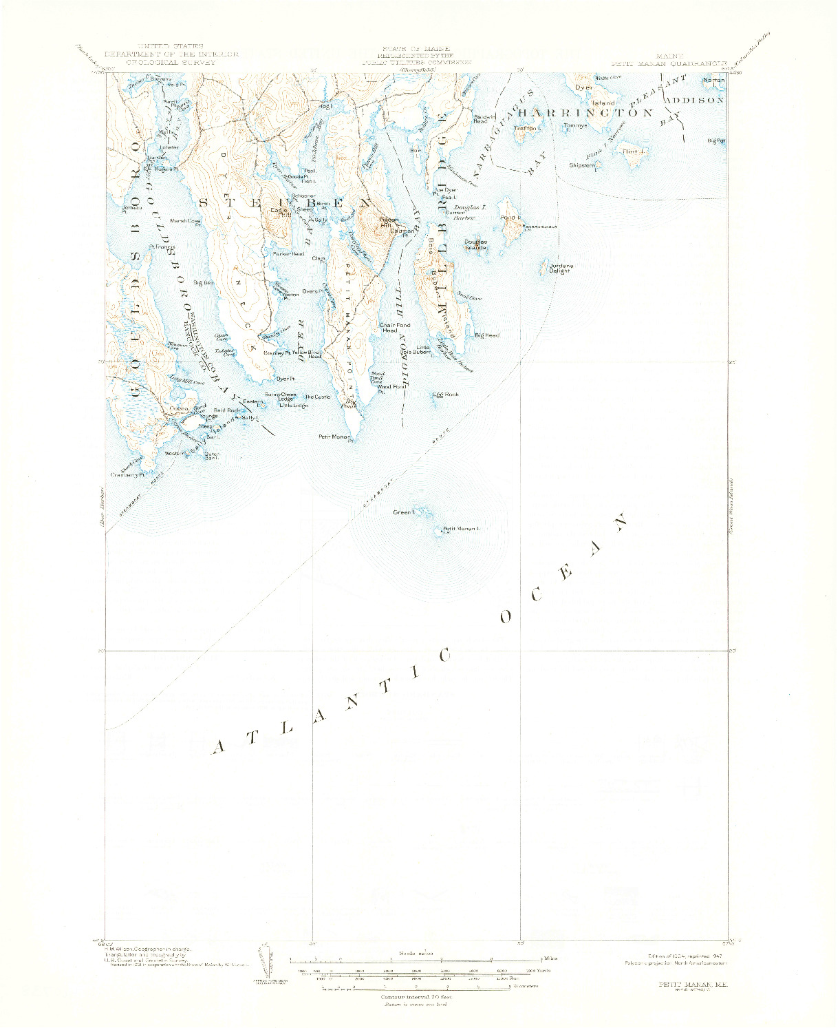 USGS 1:62500-SCALE QUADRANGLE FOR PETIT MANAN, ME 1904