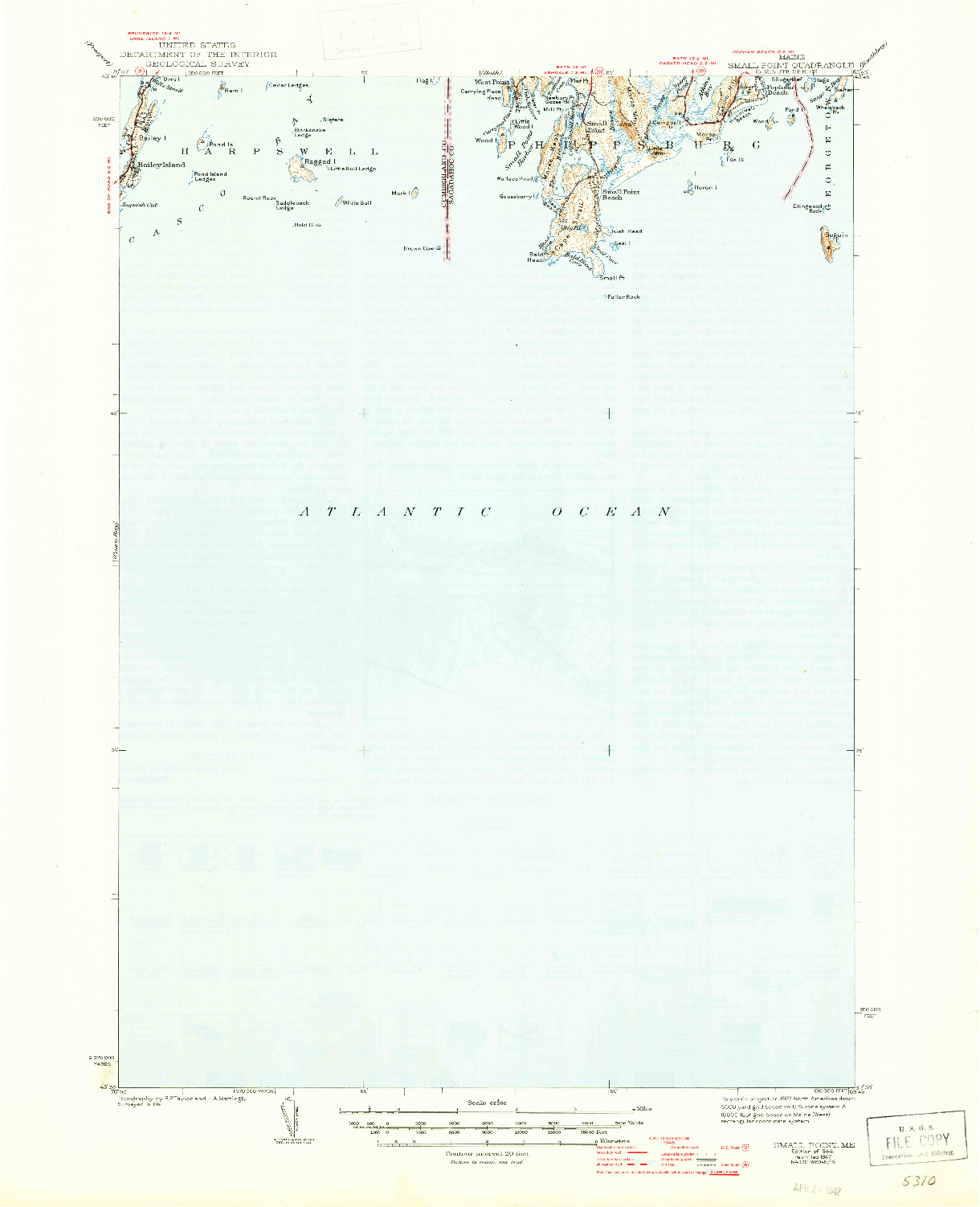 USGS 1:62500-SCALE QUADRANGLE FOR SMALL POINT, ME 1944