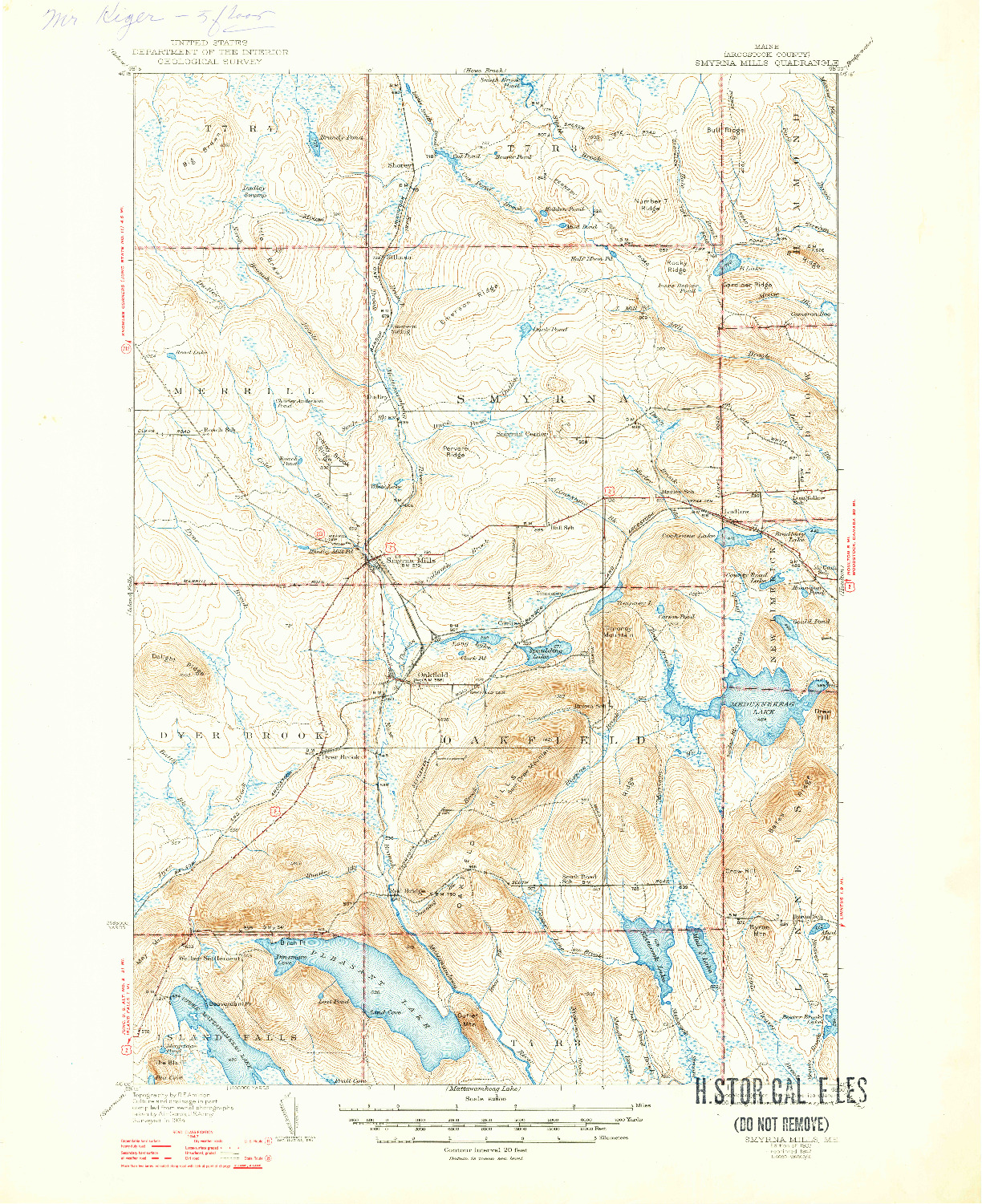 USGS 1:62500-SCALE QUADRANGLE FOR SMYRNA MILLS, ME 1937