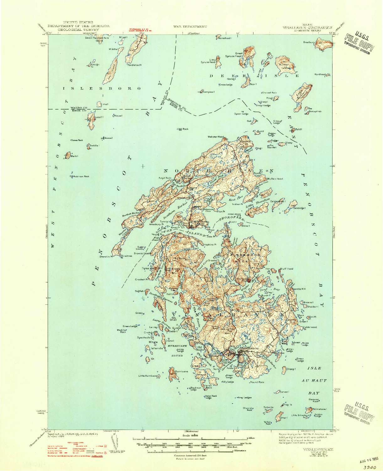 USGS 1:62500-SCALE QUADRANGLE FOR VINALHAVEN, ME 1944