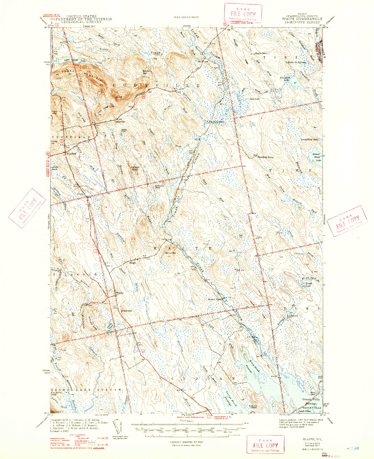 USGS 1:62500-SCALE QUADRANGLE FOR WAITE, ME 1942