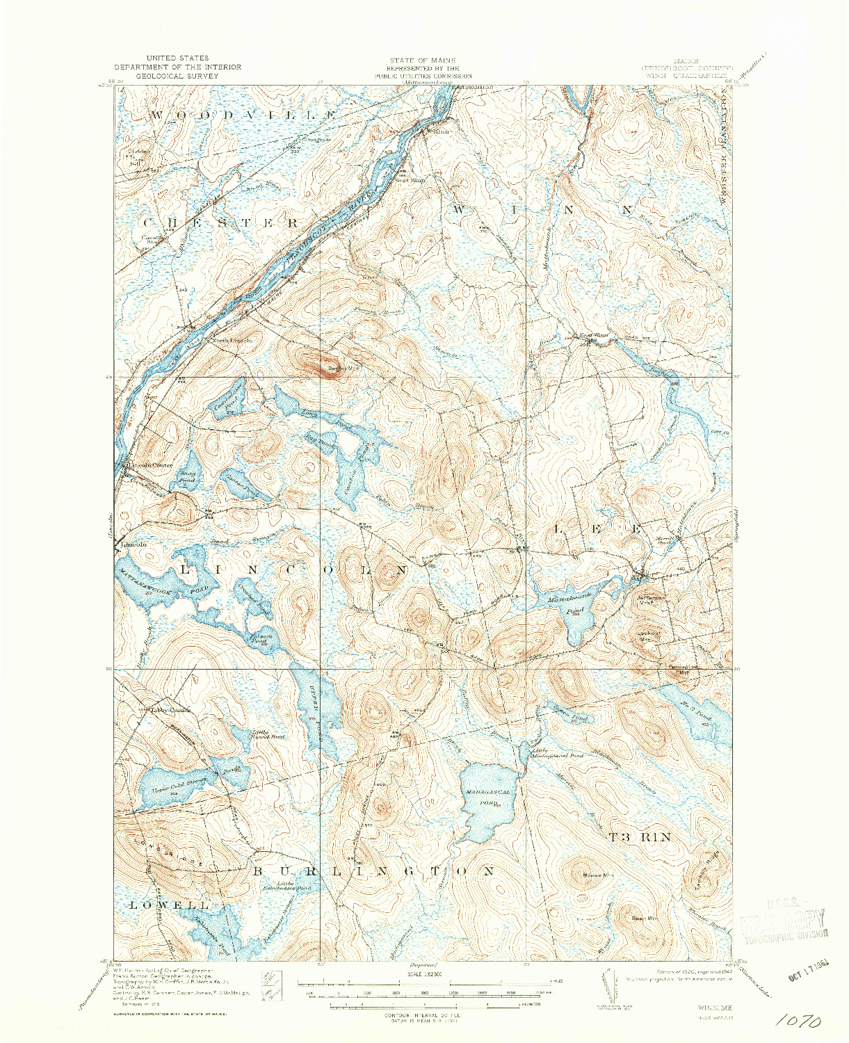 USGS 1:62500-SCALE QUADRANGLE FOR WINN, ME 1920