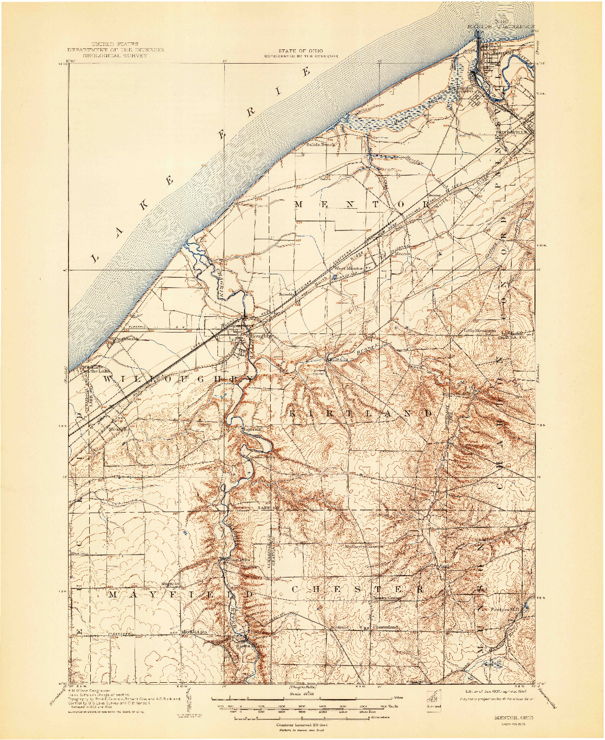 USGS 1:62500-SCALE QUADRANGLE FOR MENTOR, OH 1907