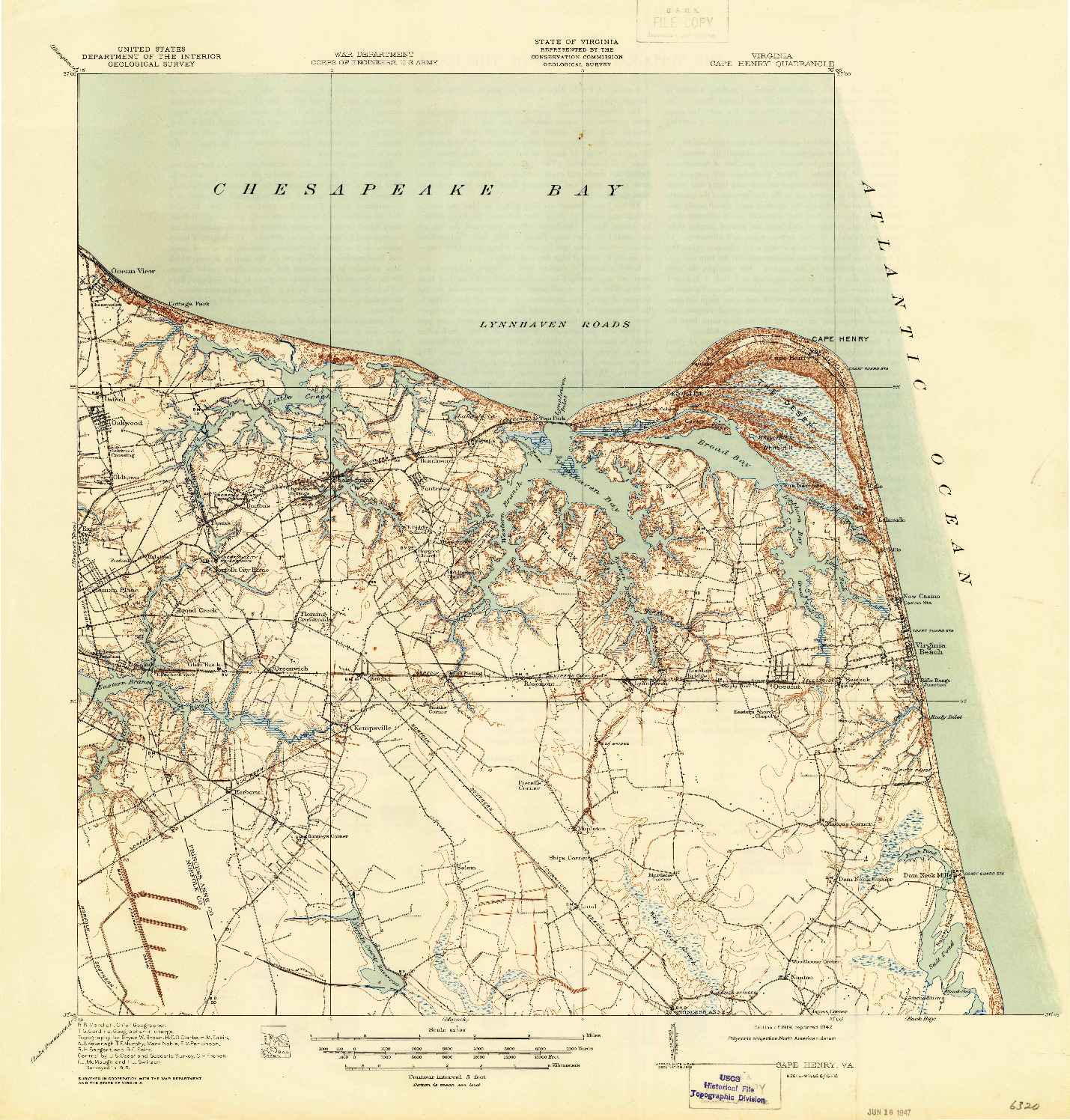 USGS 1:62500-SCALE QUADRANGLE FOR CAPE HENRY, VA 1919