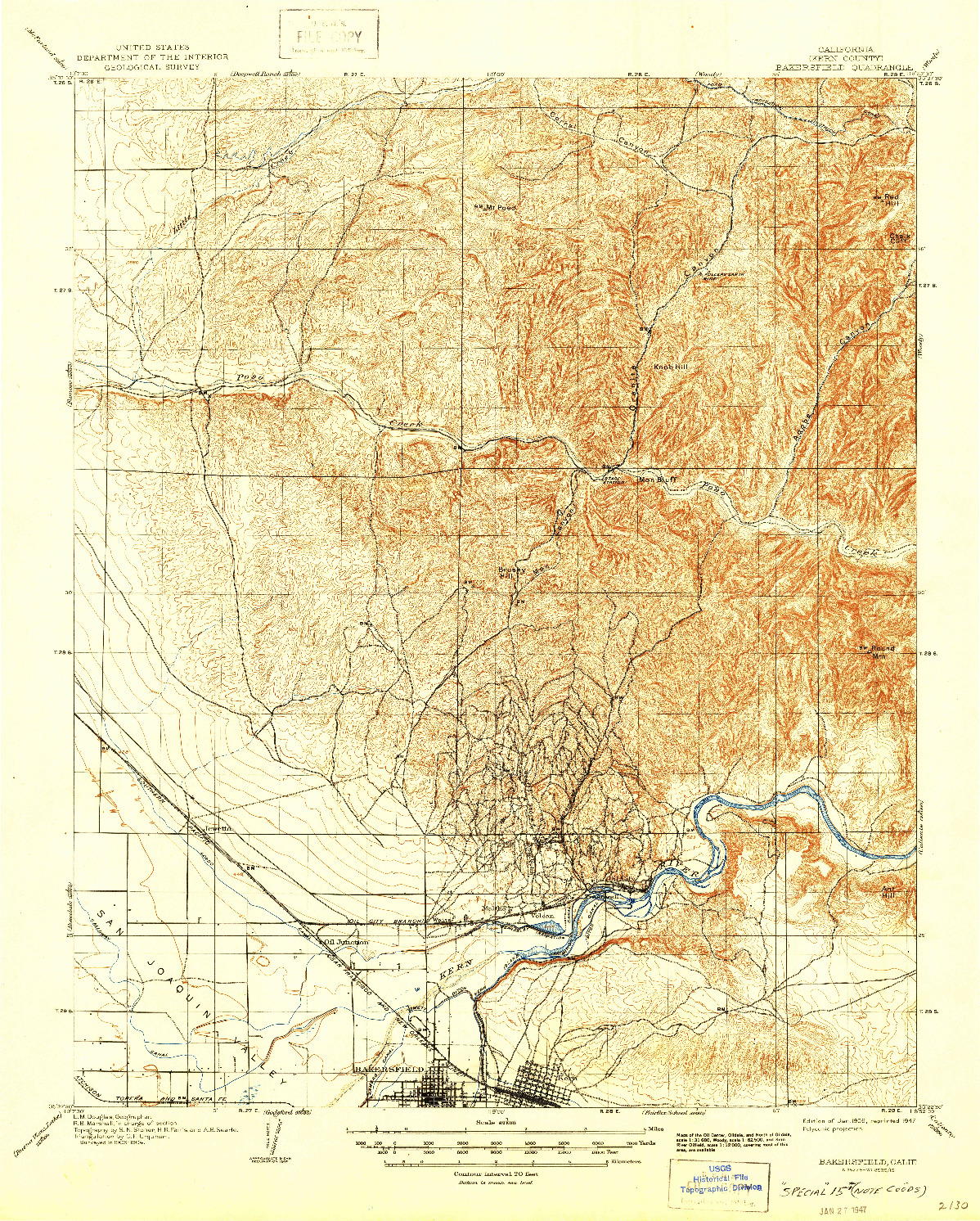 USGS 1:62500-SCALE QUADRANGLE FOR BAKERSFIELD, CA 1906