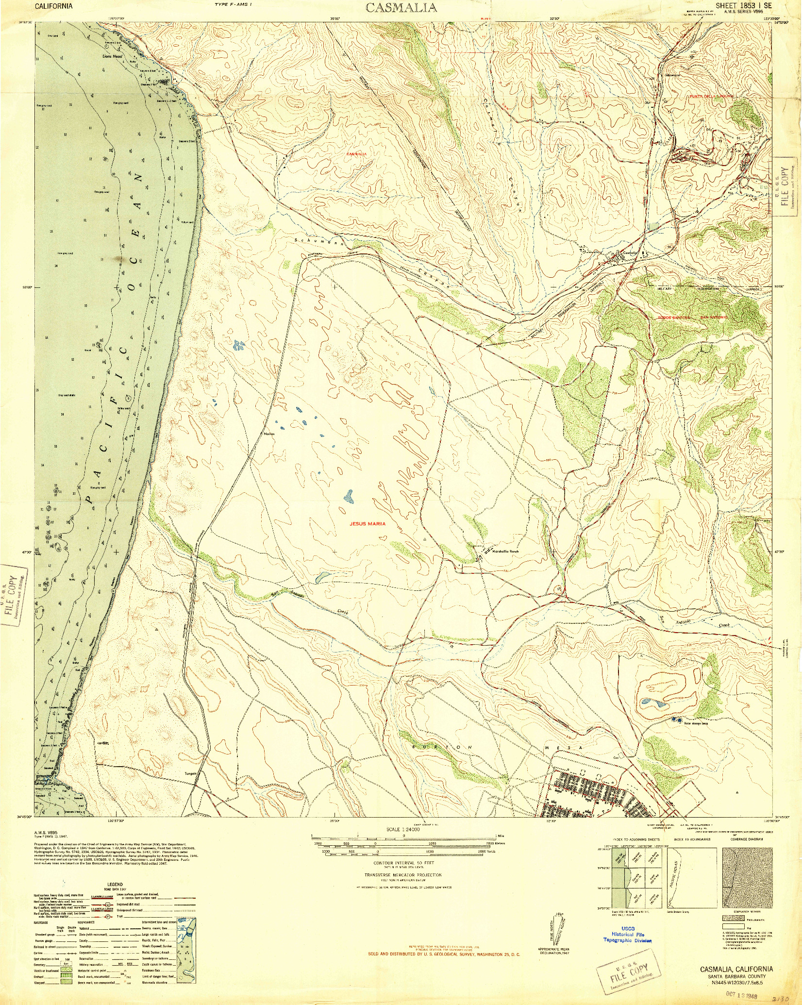 USGS 1:24000-SCALE QUADRANGLE FOR CASMALIA, CA 1947