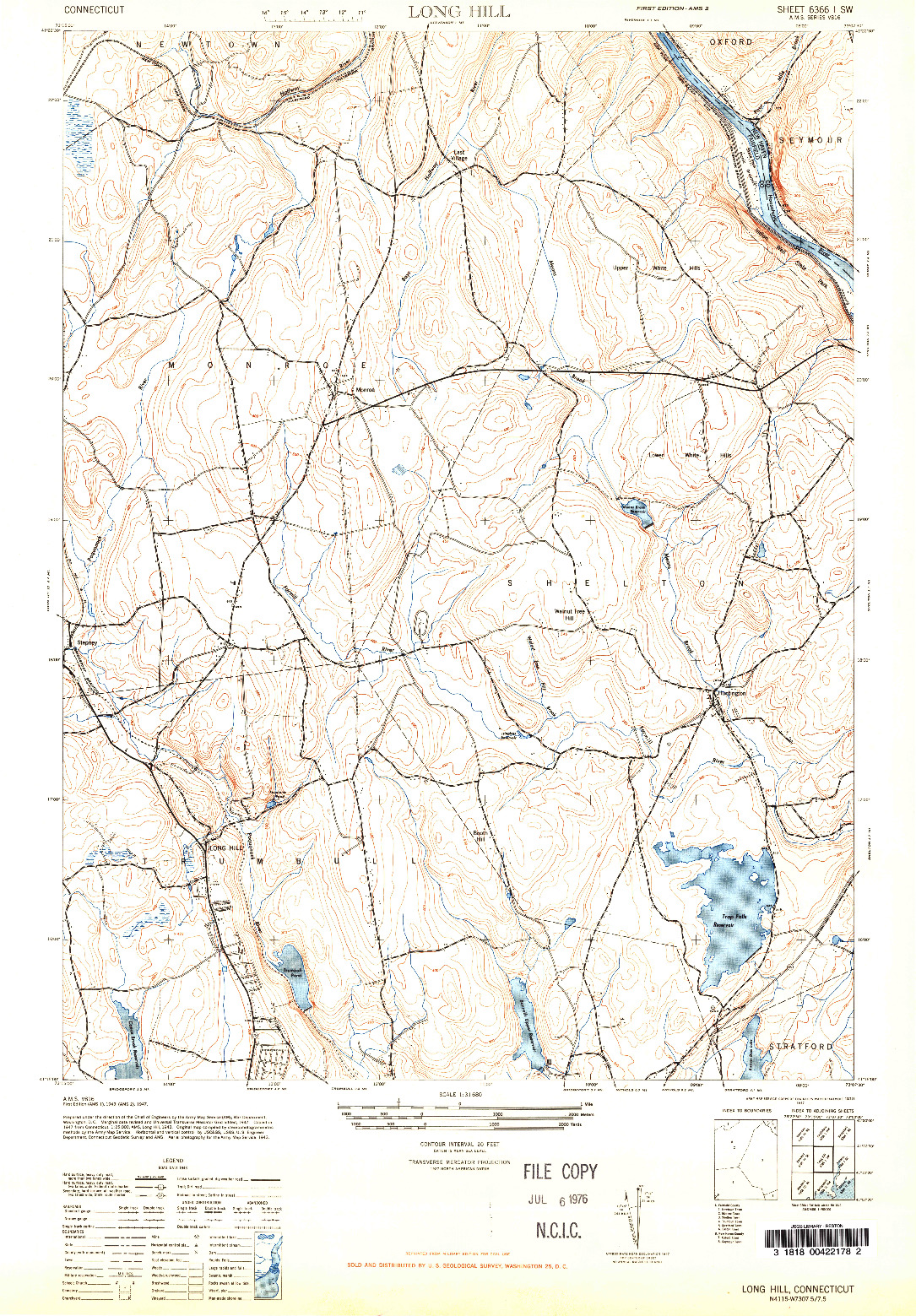 USGS 1:31680-SCALE QUADRANGLE FOR LONG HILL, CT 1947