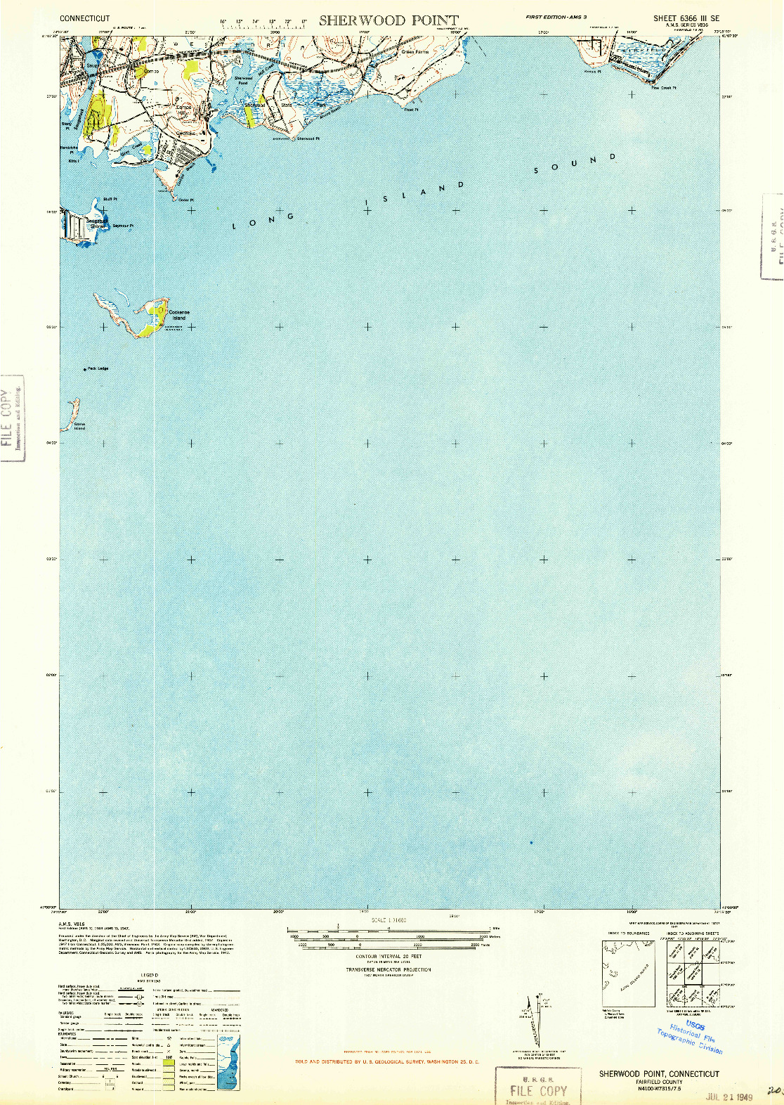 USGS 1:31680-SCALE QUADRANGLE FOR SHERWOOD POINT, CT 1947