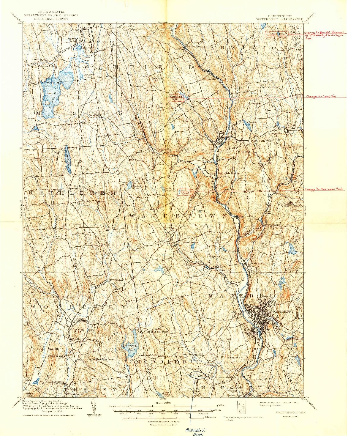 USGS 1:62500-SCALE QUADRANGLE FOR WATERBURY, CT 1904