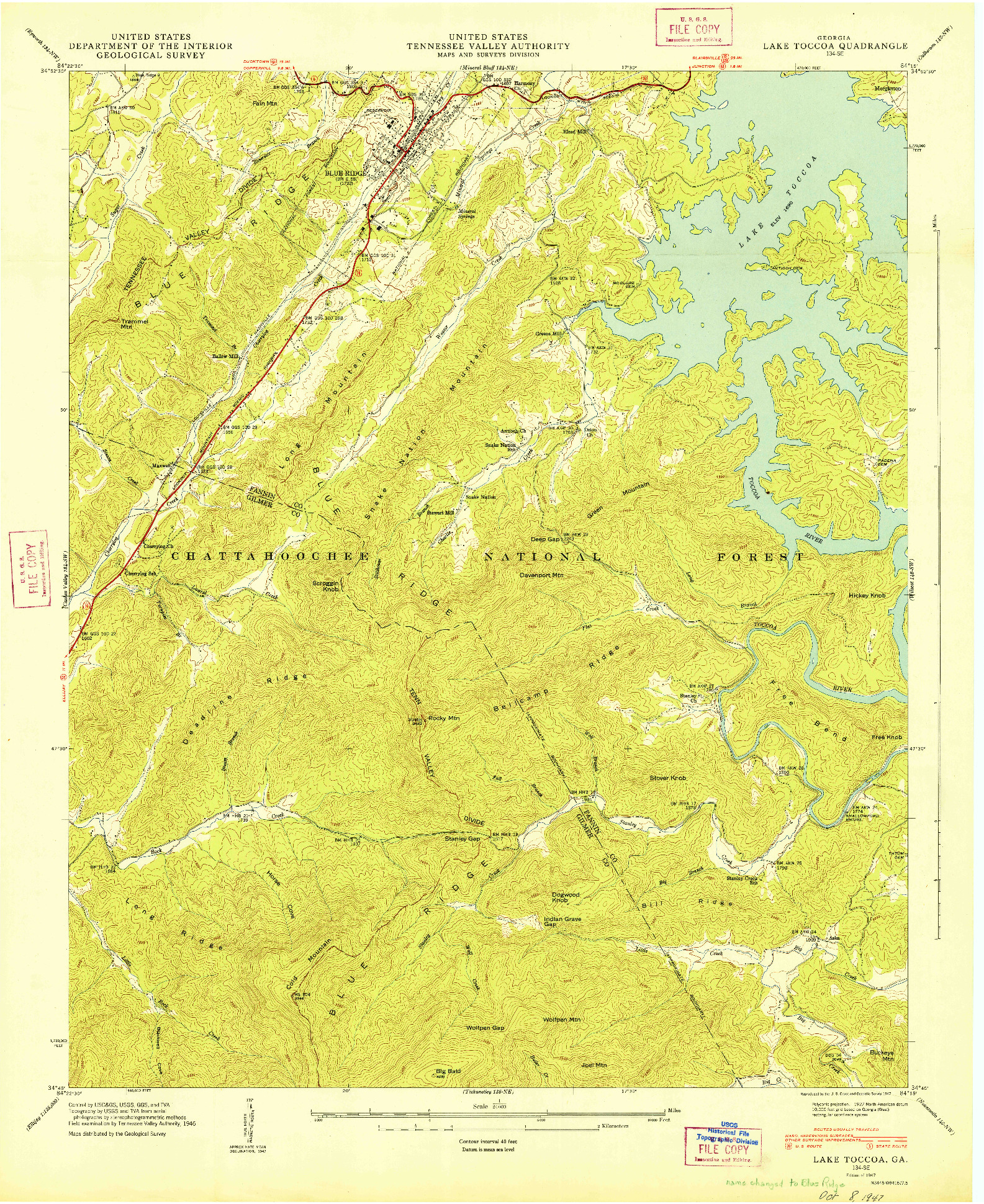 USGS 1:24000-SCALE QUADRANGLE FOR LAKE TOCCOA, GA 1947