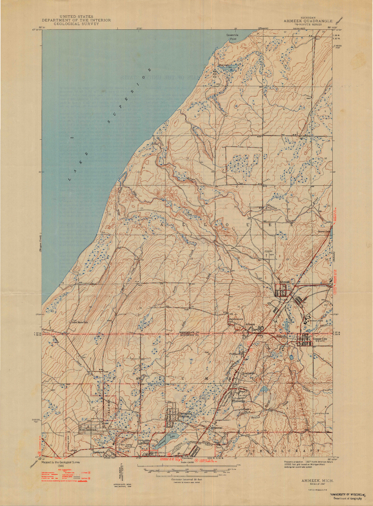 USGS 1:24000-SCALE QUADRANGLE FOR AHMEEK, MI 1947