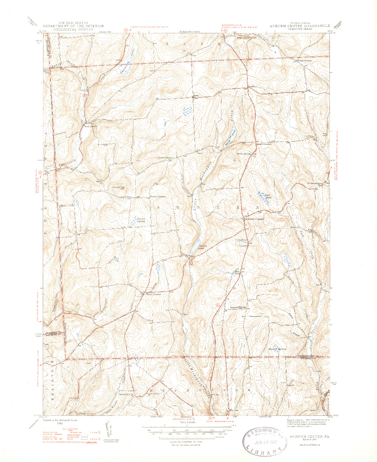 USGS 1:31680-SCALE QUADRANGLE FOR AUBURN CENTER, PA 1947