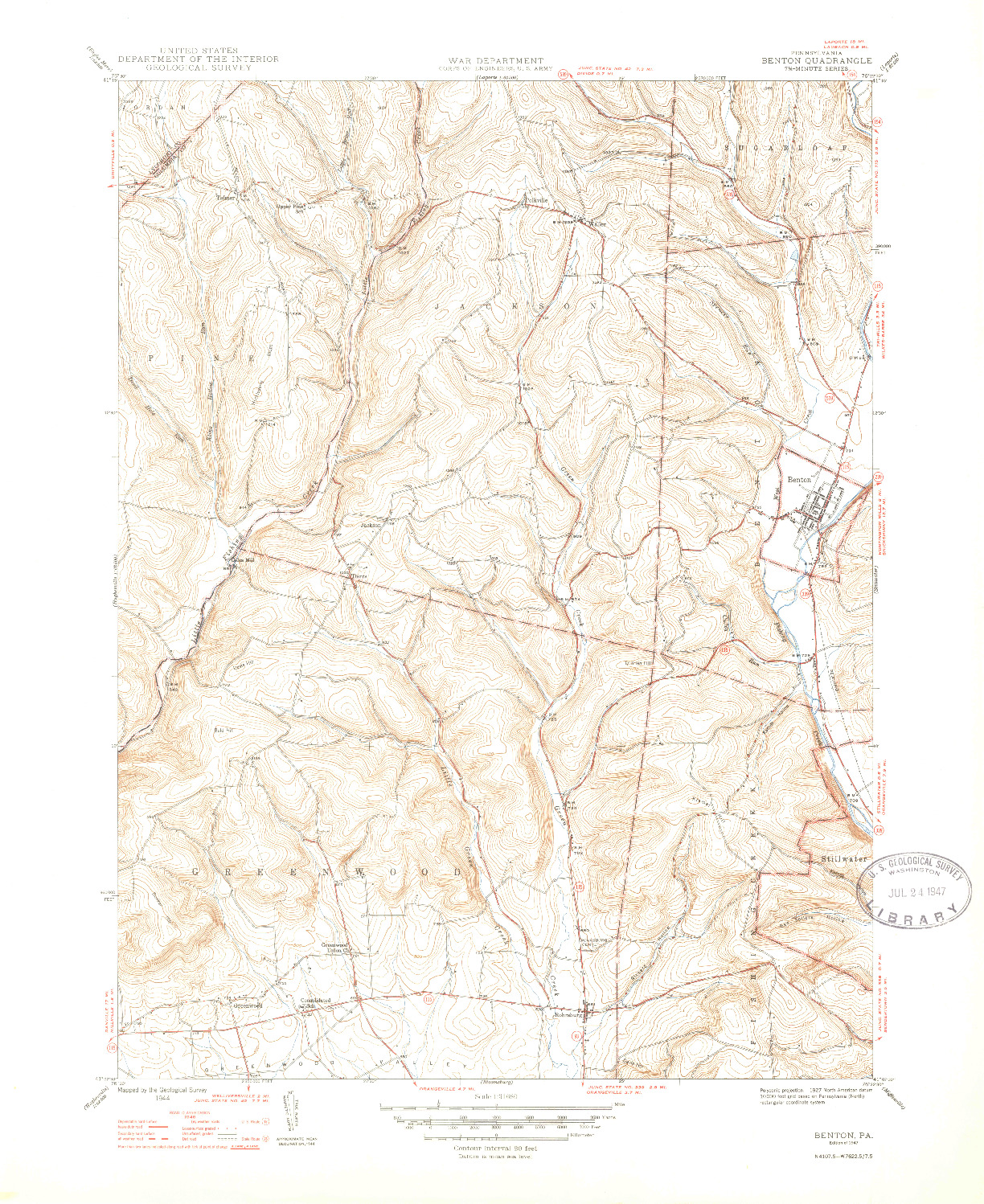 USGS 1:31680-SCALE QUADRANGLE FOR BENTON, PA 1947