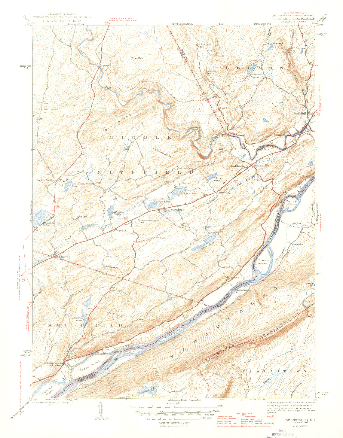 USGS 1:31680-SCALE QUADRANGLE FOR BUSHKILL, PA 1947