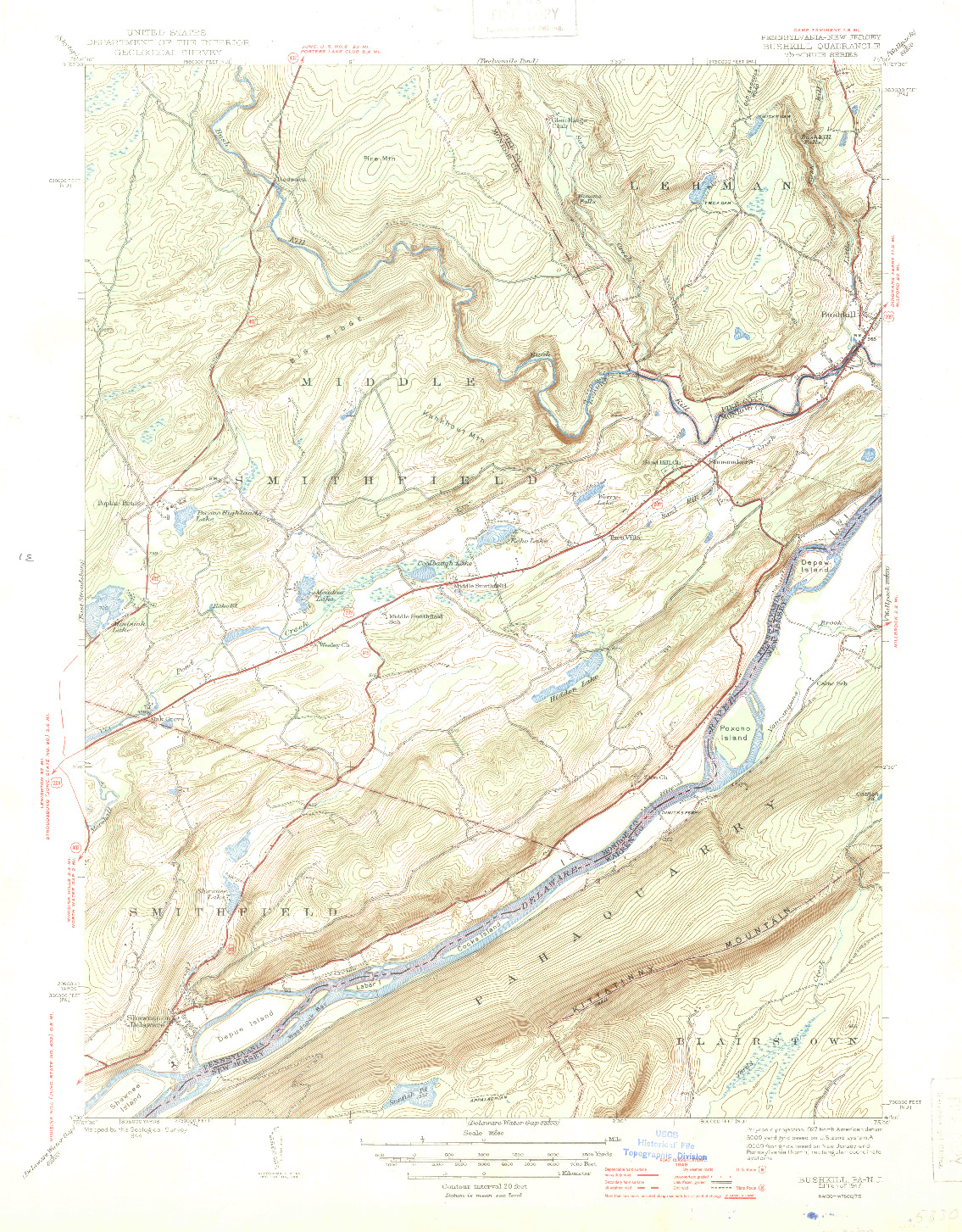 USGS 1:31680-SCALE QUADRANGLE FOR BUSHKILL, PA 1947