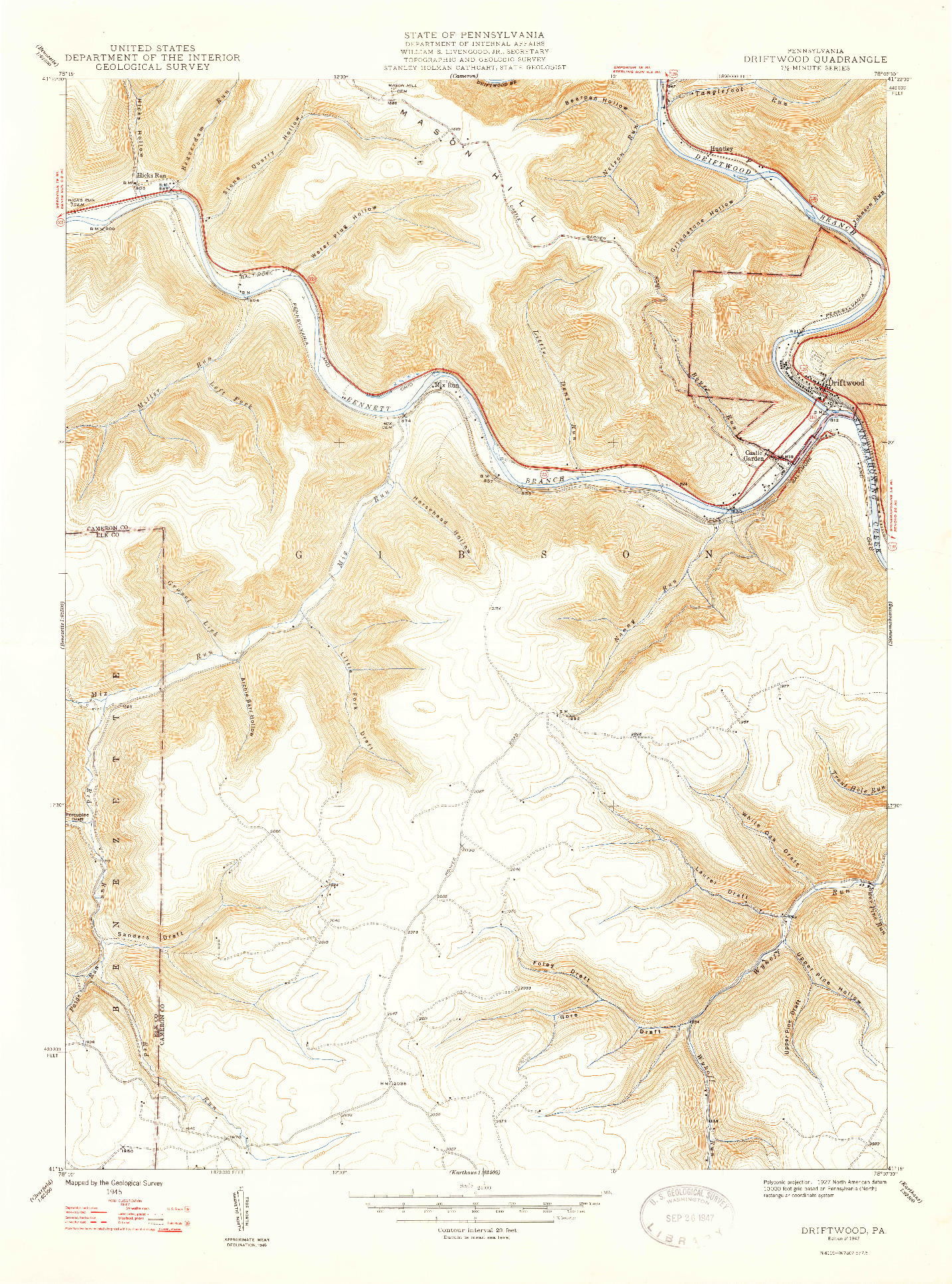 USGS 1:24000-SCALE QUADRANGLE FOR DRIFTWOOD, PA 1947