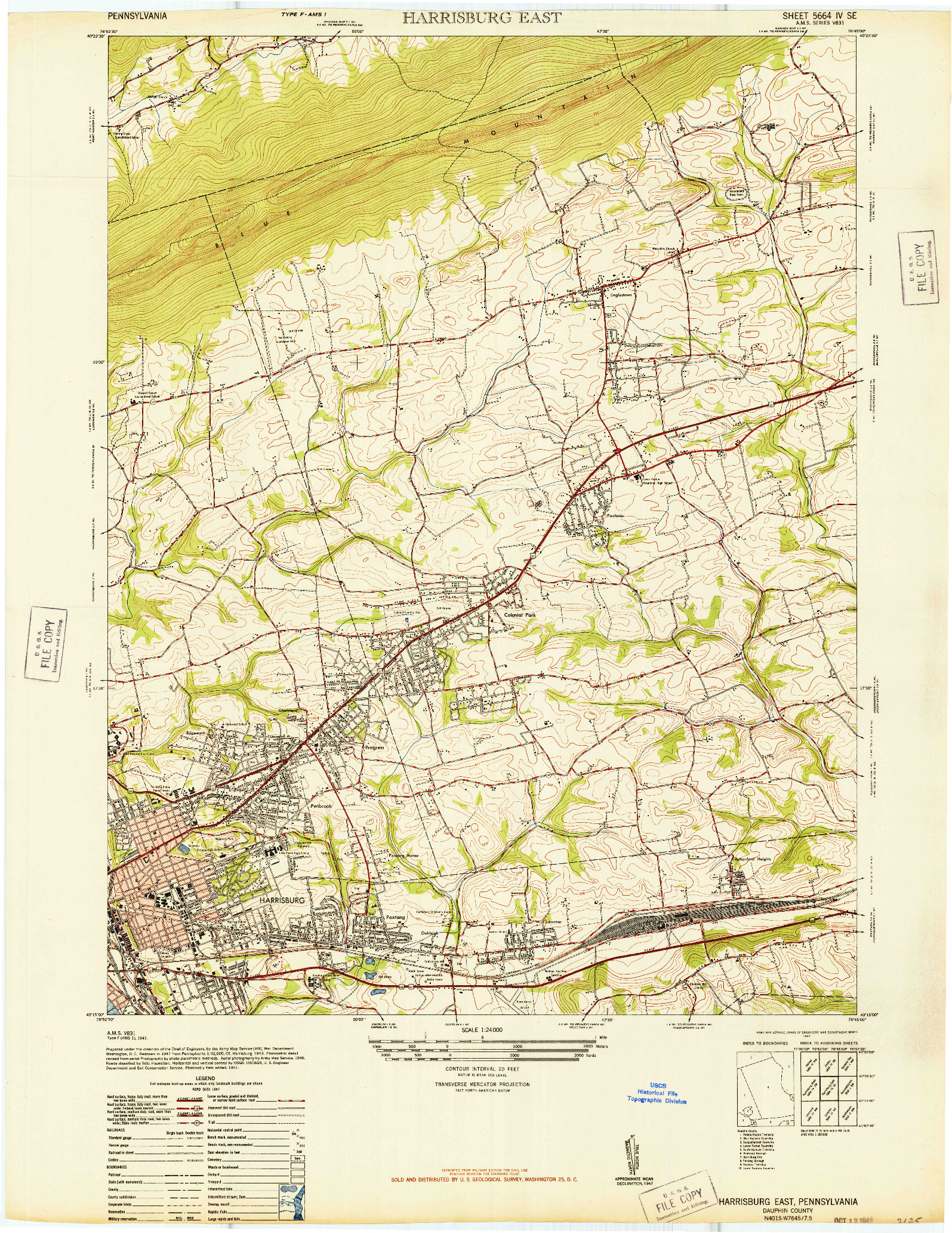 USGS 1:24000-SCALE QUADRANGLE FOR HARRISBURG EAST, PA 1947