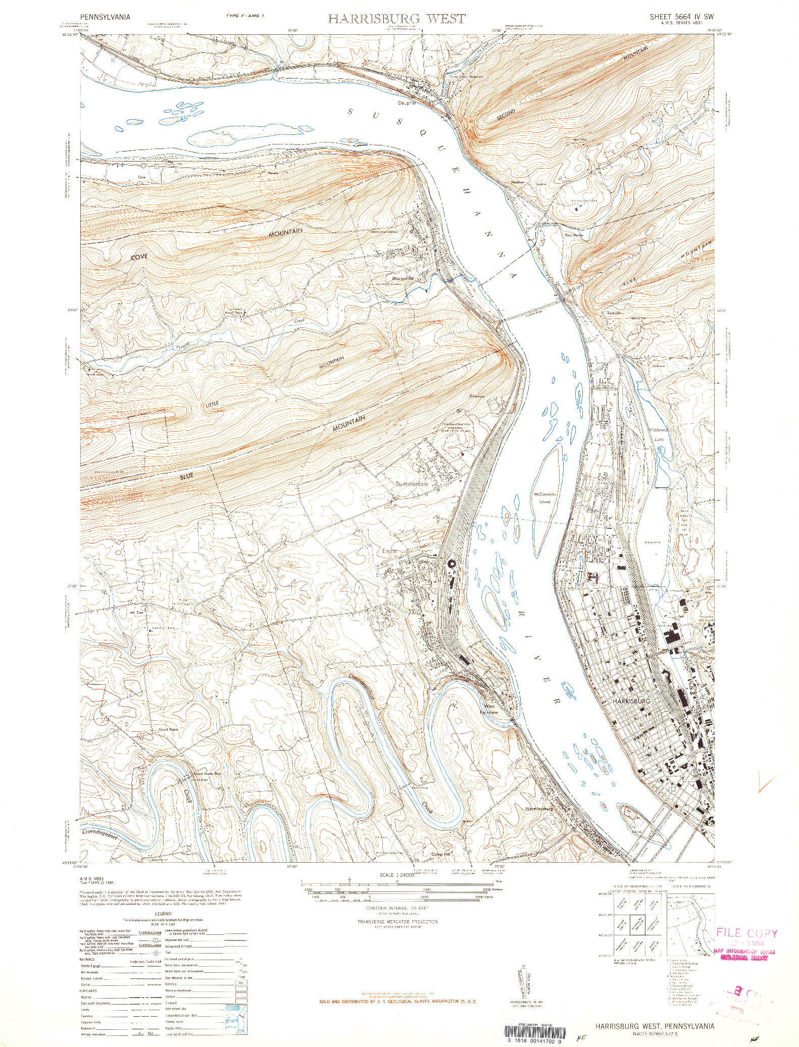 USGS 1:24000-SCALE QUADRANGLE FOR HARRISBURG WEST, PA 1947