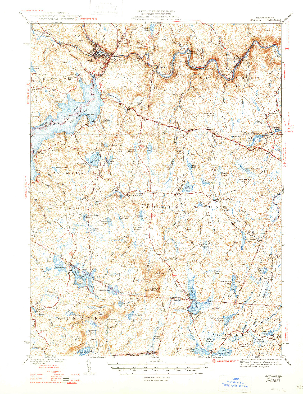 USGS 1:62500-SCALE QUADRANGLE FOR HAWLEY, PA 1938